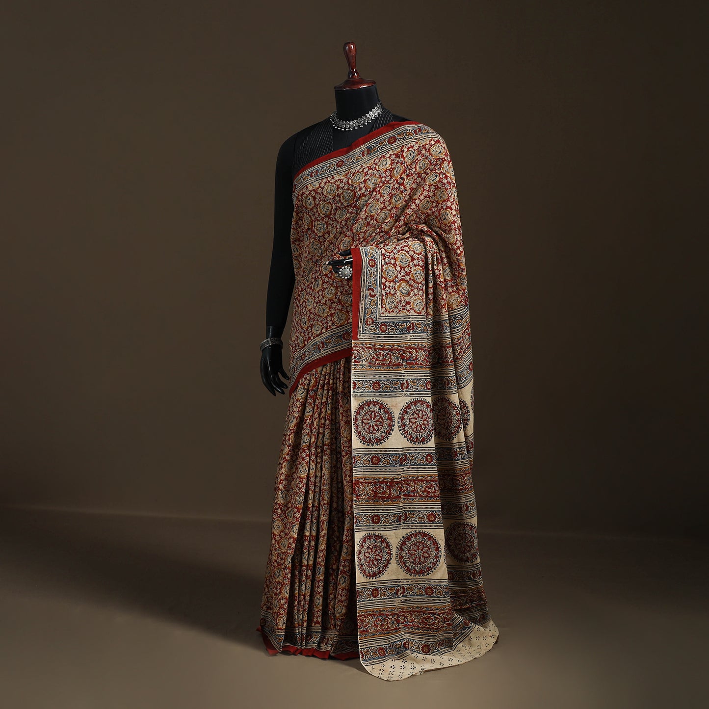 Pedana Hand Block Print Natural Dyed Cotton Kalamkari Saree 30