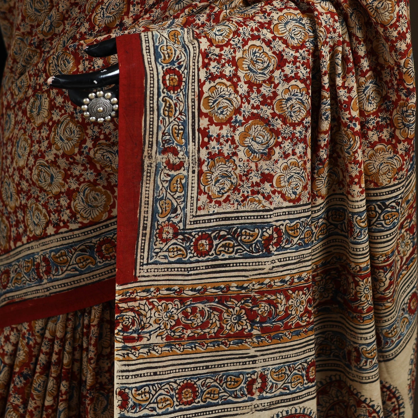 Pedana Hand Block Print Natural Dyed Cotton Kalamkari Saree 30