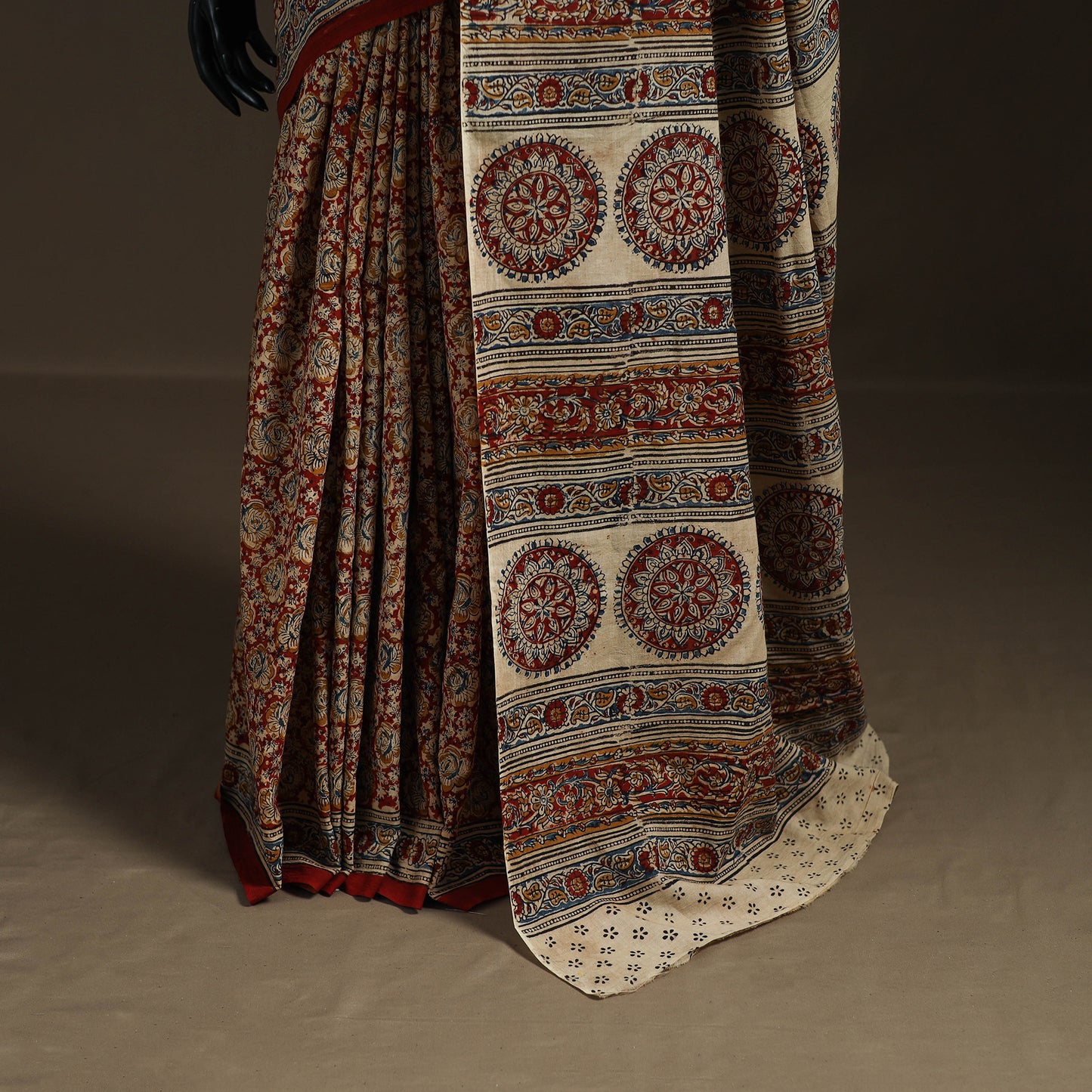 Pedana Hand Block Print Natural Dyed Cotton Kalamkari Saree 30