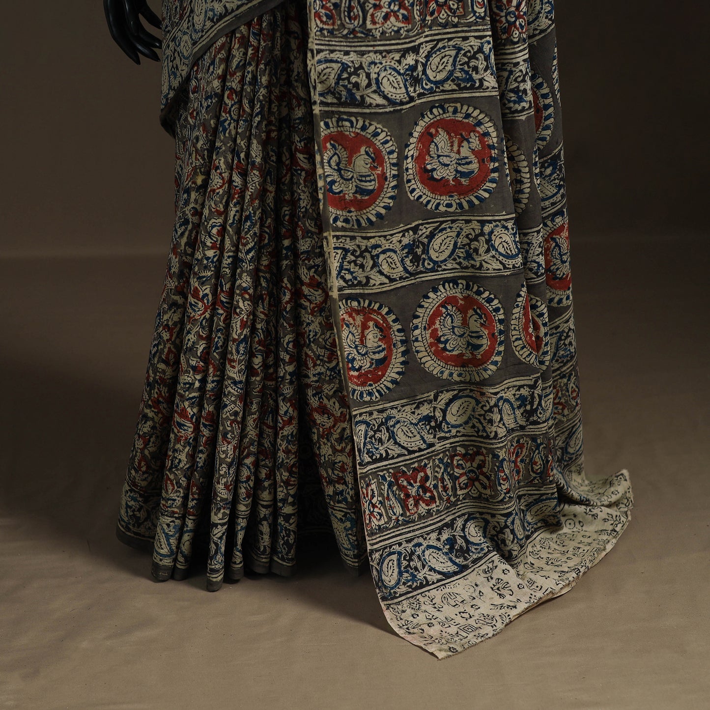 Pedana Hand Block Print Natural Dyed Cotton Kalamkari Saree 31