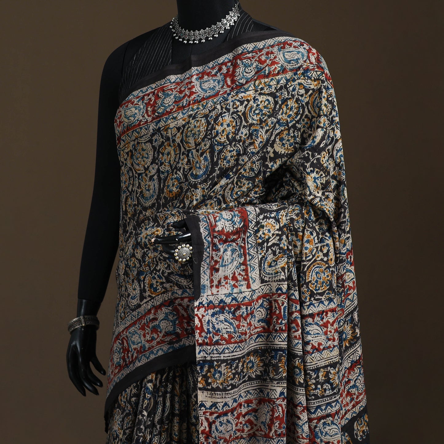 Pedana Hand Block Print Natural Dyed Cotton Kalamkari Saree 32
