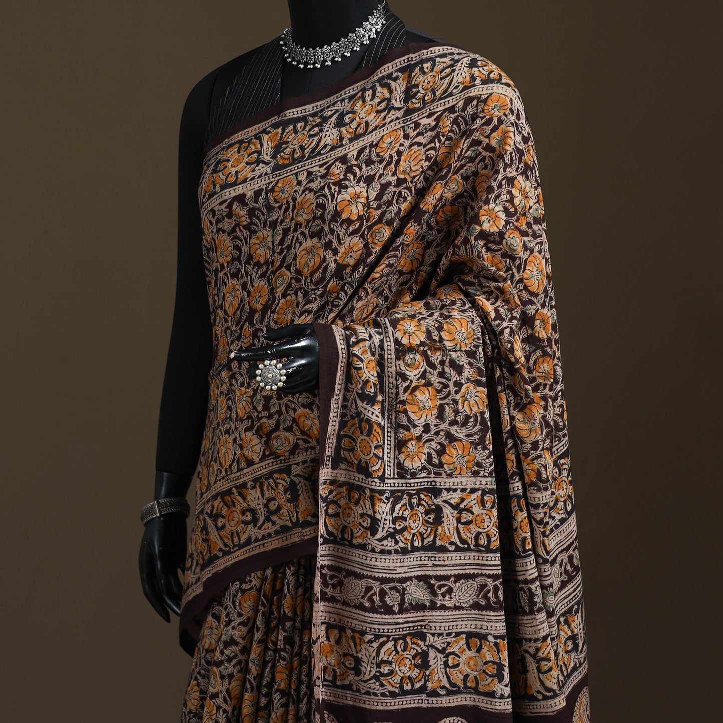 Pedana Hand Block Print Natural Dyed Cotton Kalamkari Saree 33