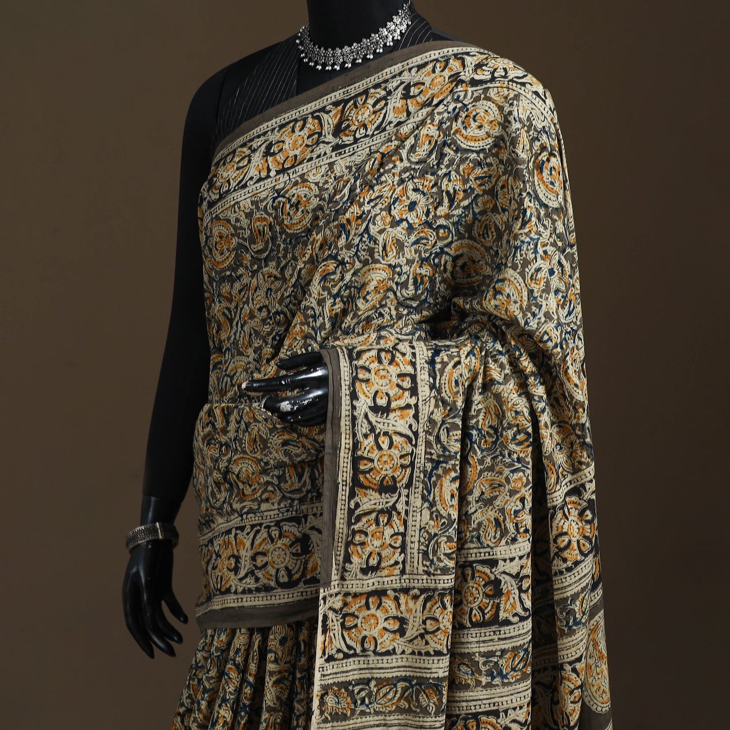 Pedana Hand Block Print Natural Dyed Cotton Kalamkari Saree 34