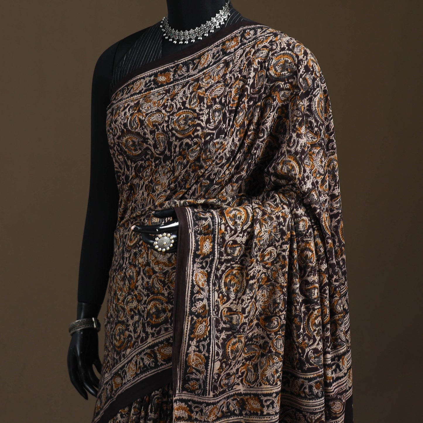 Pedana Hand Block Print Natural Dyed Cotton Kalamkari Saree 37