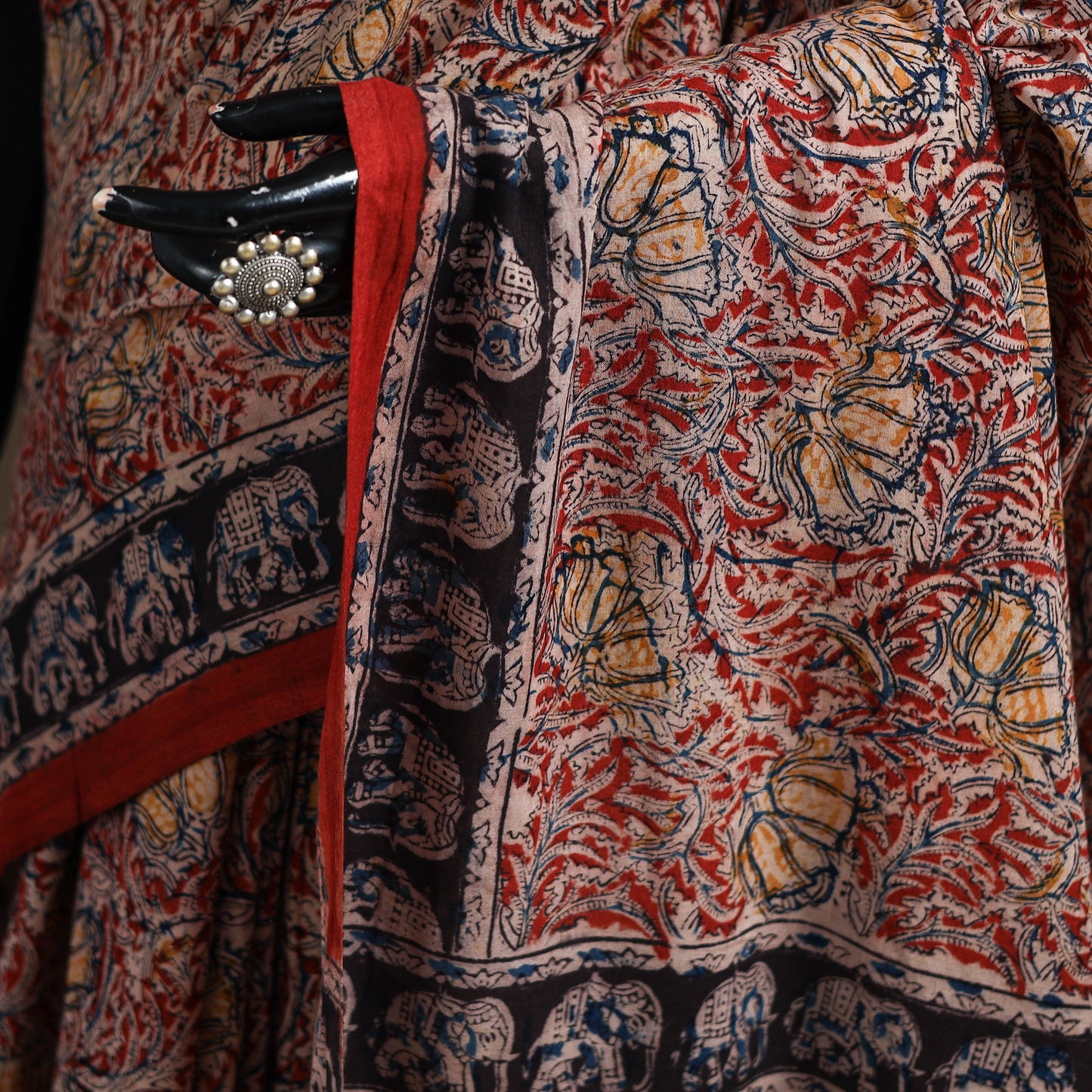 Pedana Hand Block Print Natural Dyed Cotton Kalamkari Saree 38