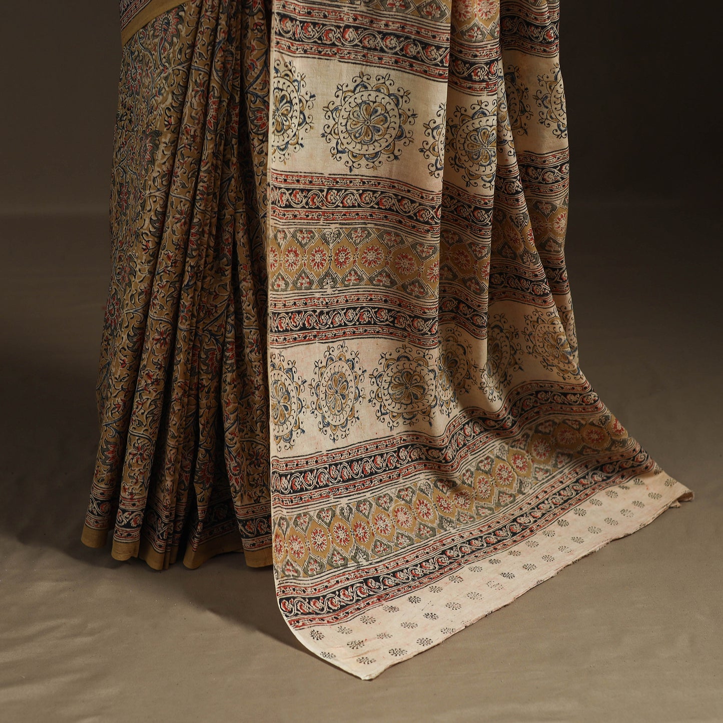 Pedana Hand Block Print Natural Dyed Cotton Kalamkari Saree 39