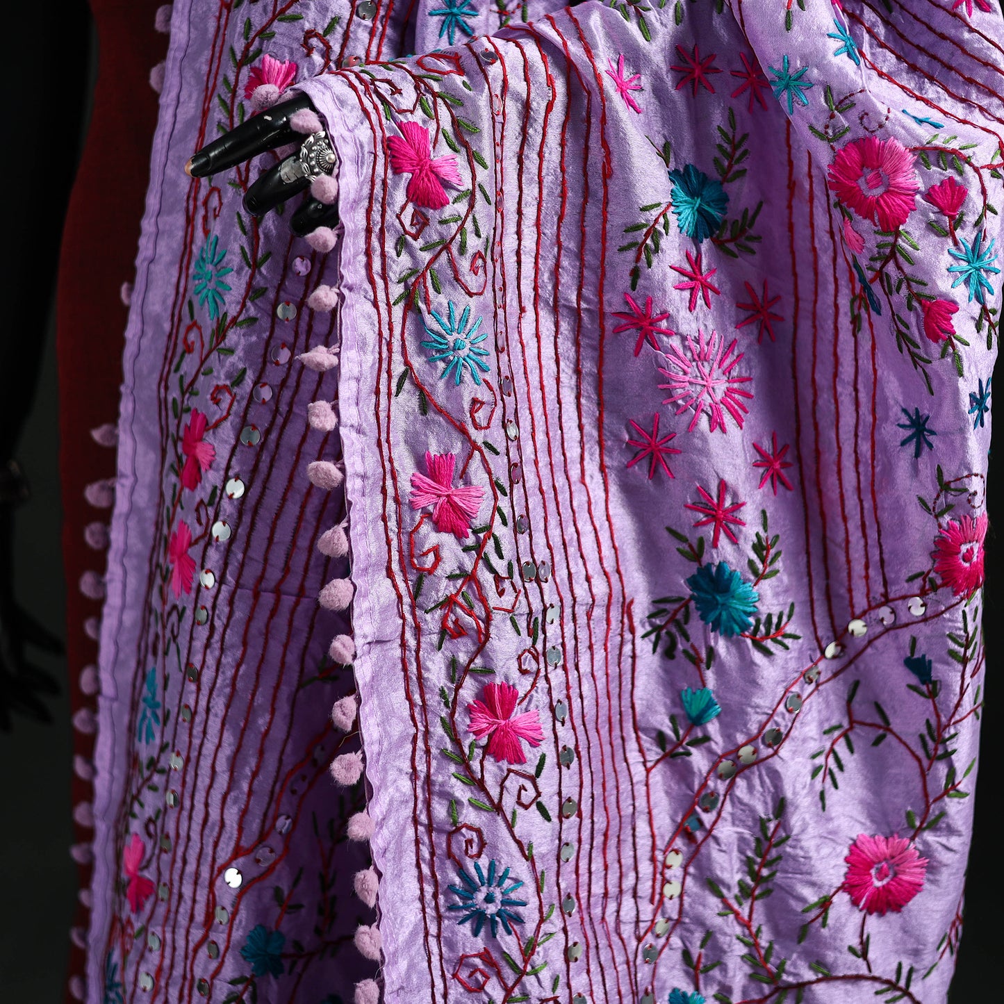Phulkari Hand Embroidered Chanderi Silk Dupatta 01