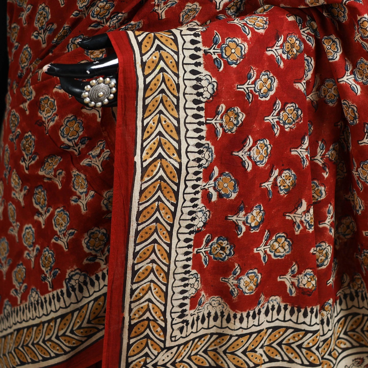 Pedana Hand Block Print Natural Dyed Cotton Kalamkari Saree 40