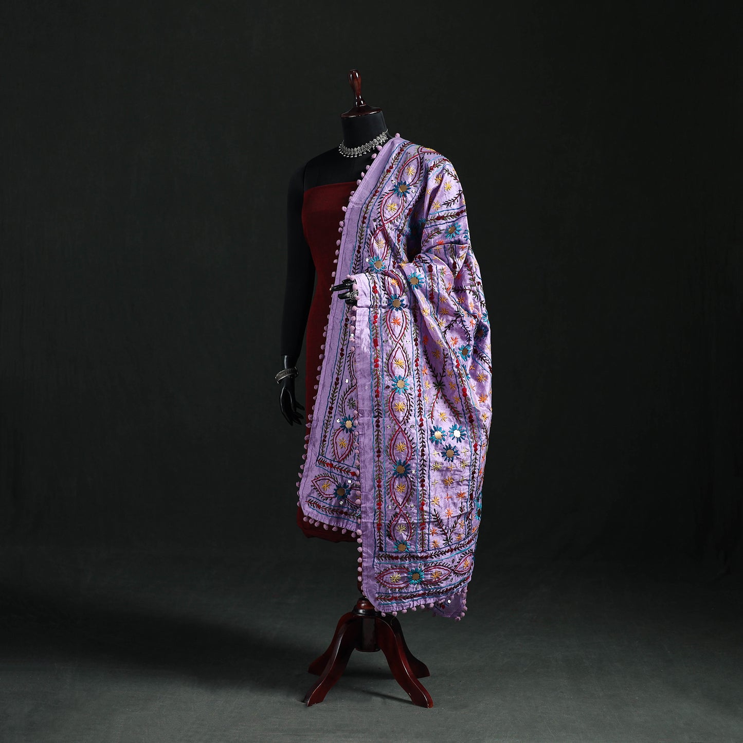 Phulkari Hand Embroidered Chanderi Silk Dupatta 02