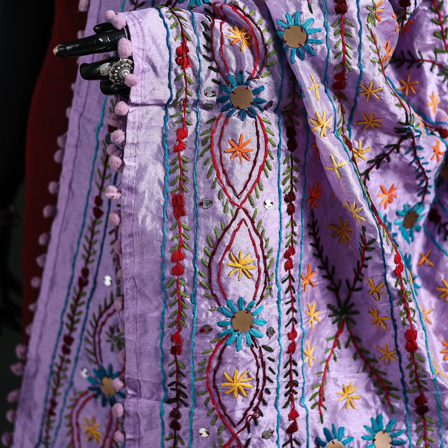 Phulkari Hand Embroidered Chanderi Silk Dupatta 02
