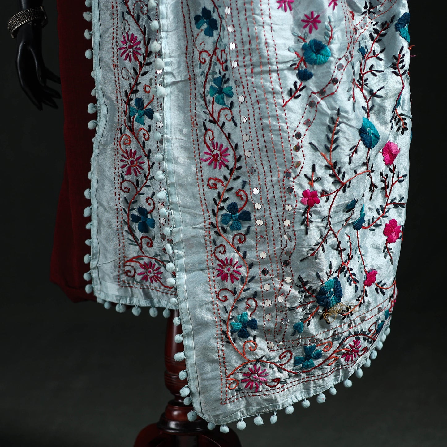 Phulkari Hand Embroidered Chanderi Silk Dupatta 03