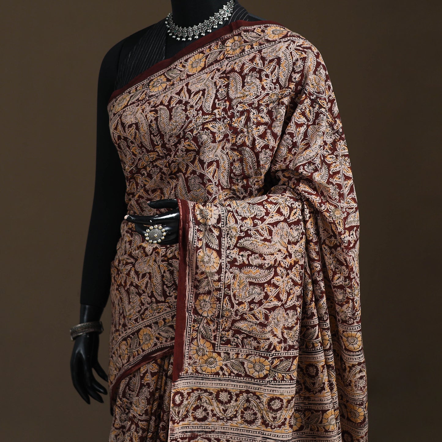 Pedana Hand Block Print Natural Dyed Cotton Kalamkari Saree 42