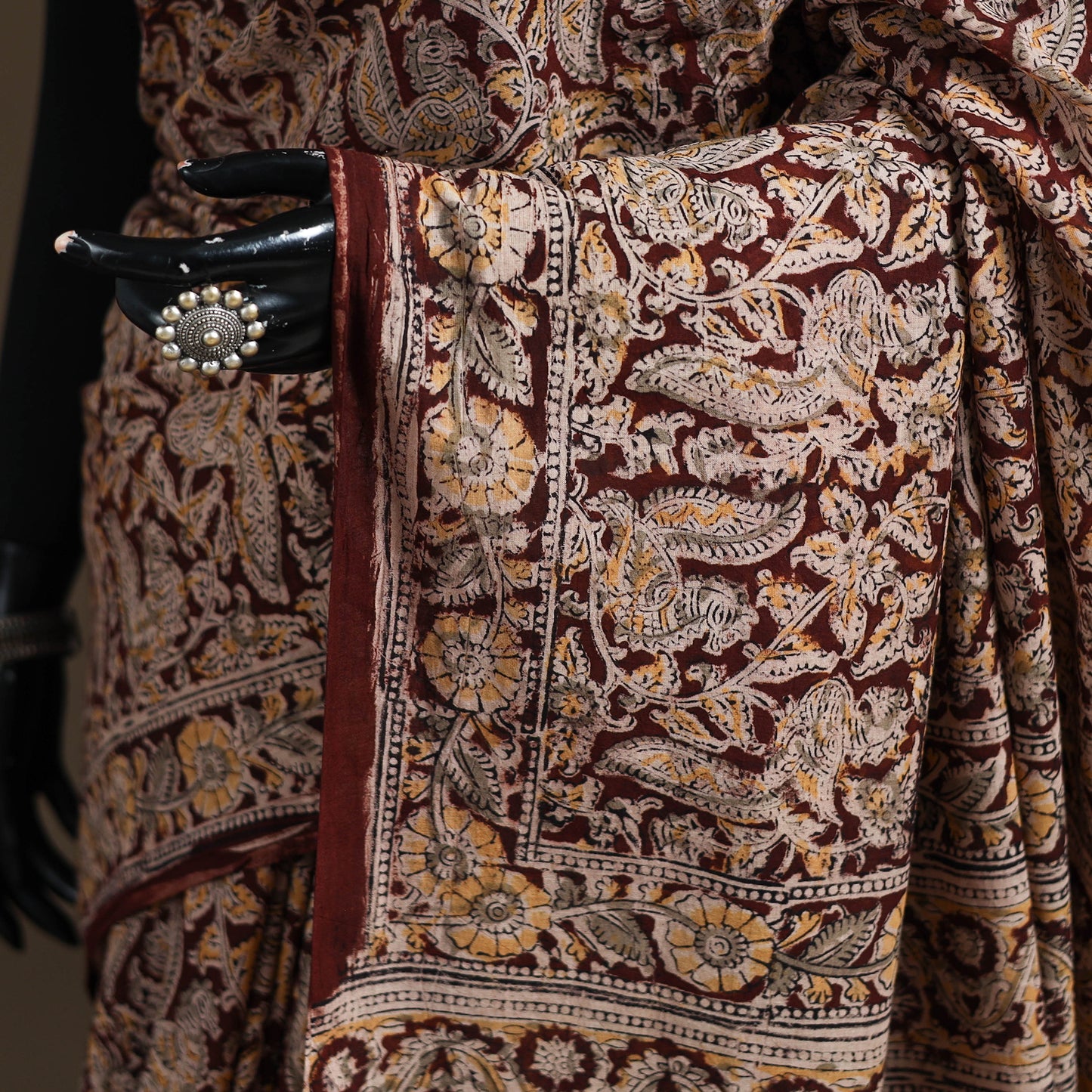 Pedana Hand Block Print Natural Dyed Cotton Kalamkari Saree 42