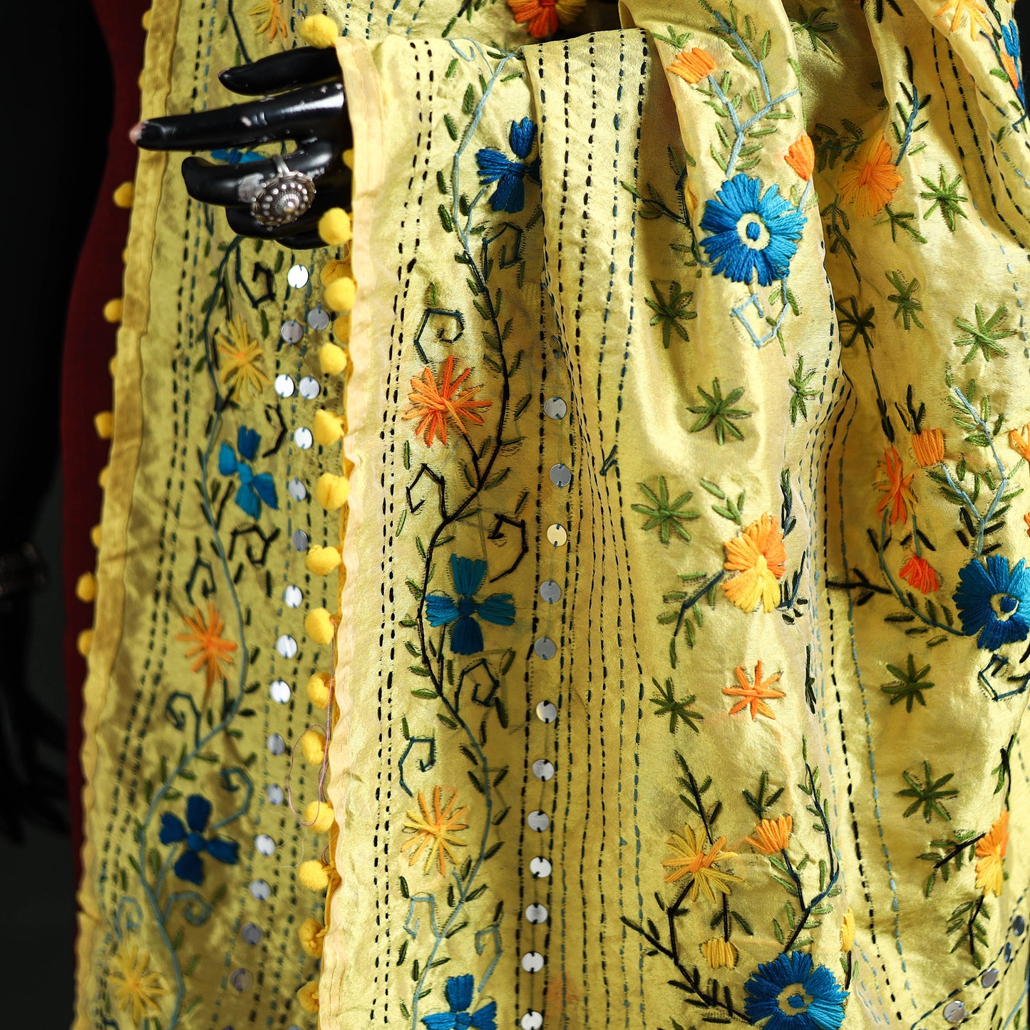 Phulkari Hand Embroidered Chanderi Silk Dupatta 05