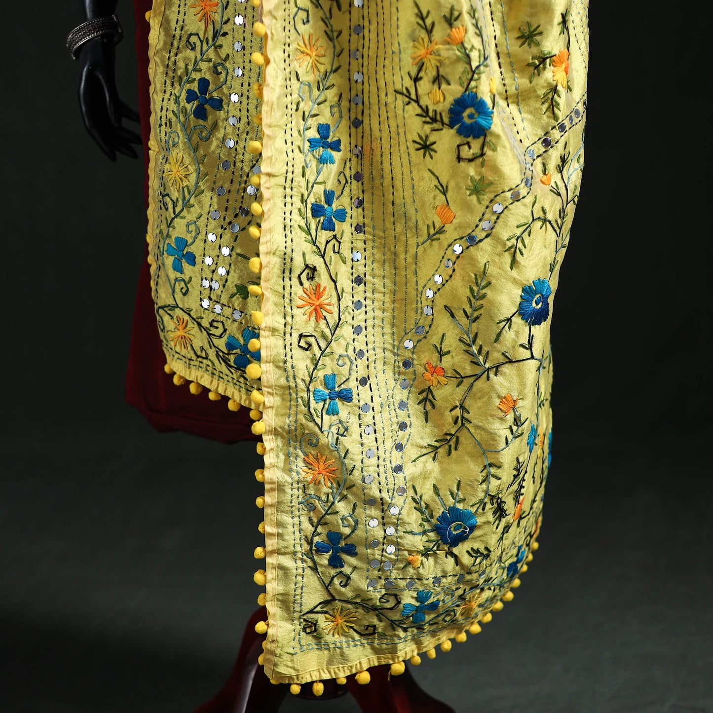 Phulkari Hand Embroidered Chanderi Silk Dupatta 05