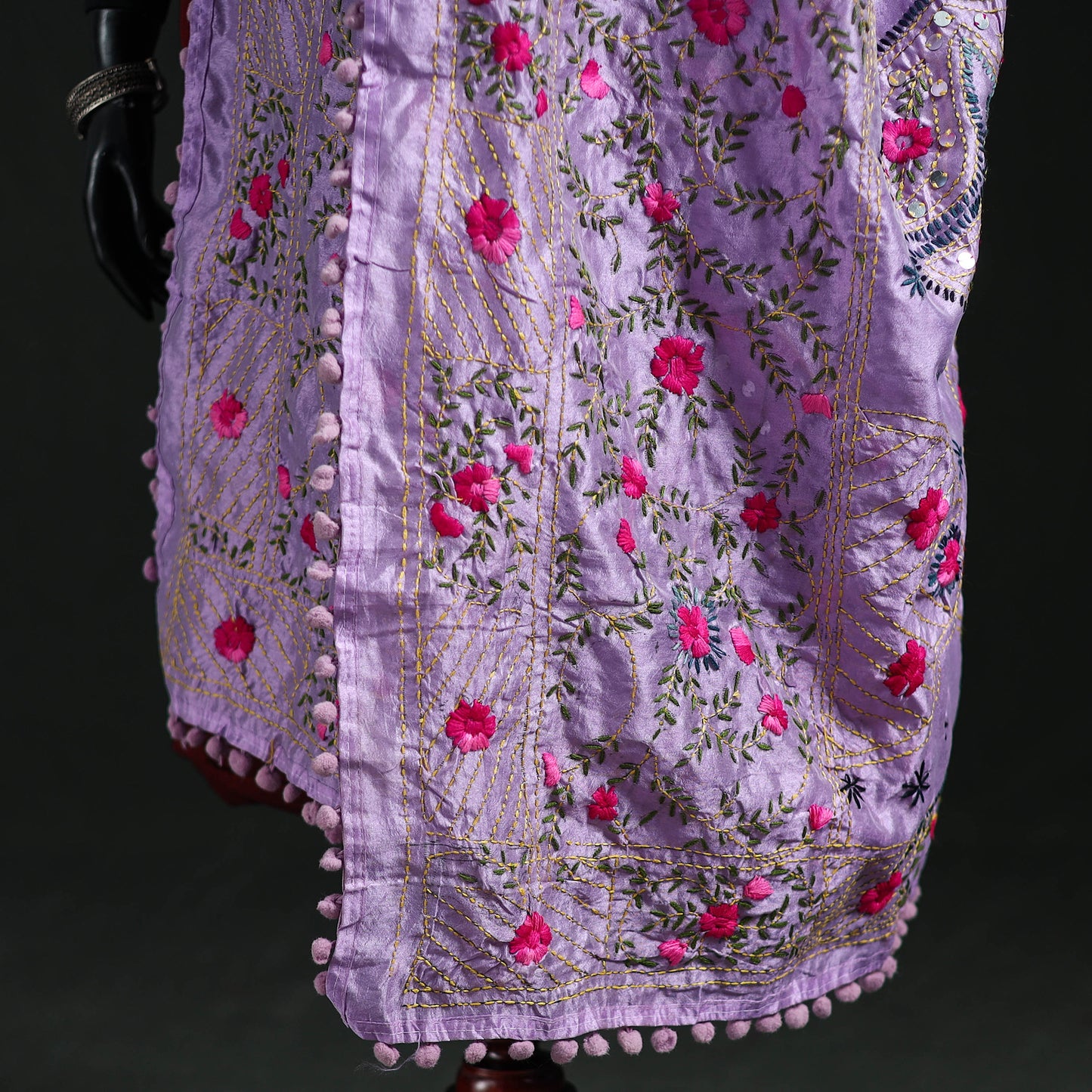 Phulkari Hand Embroidered Chanderi Silk Dupatta 07