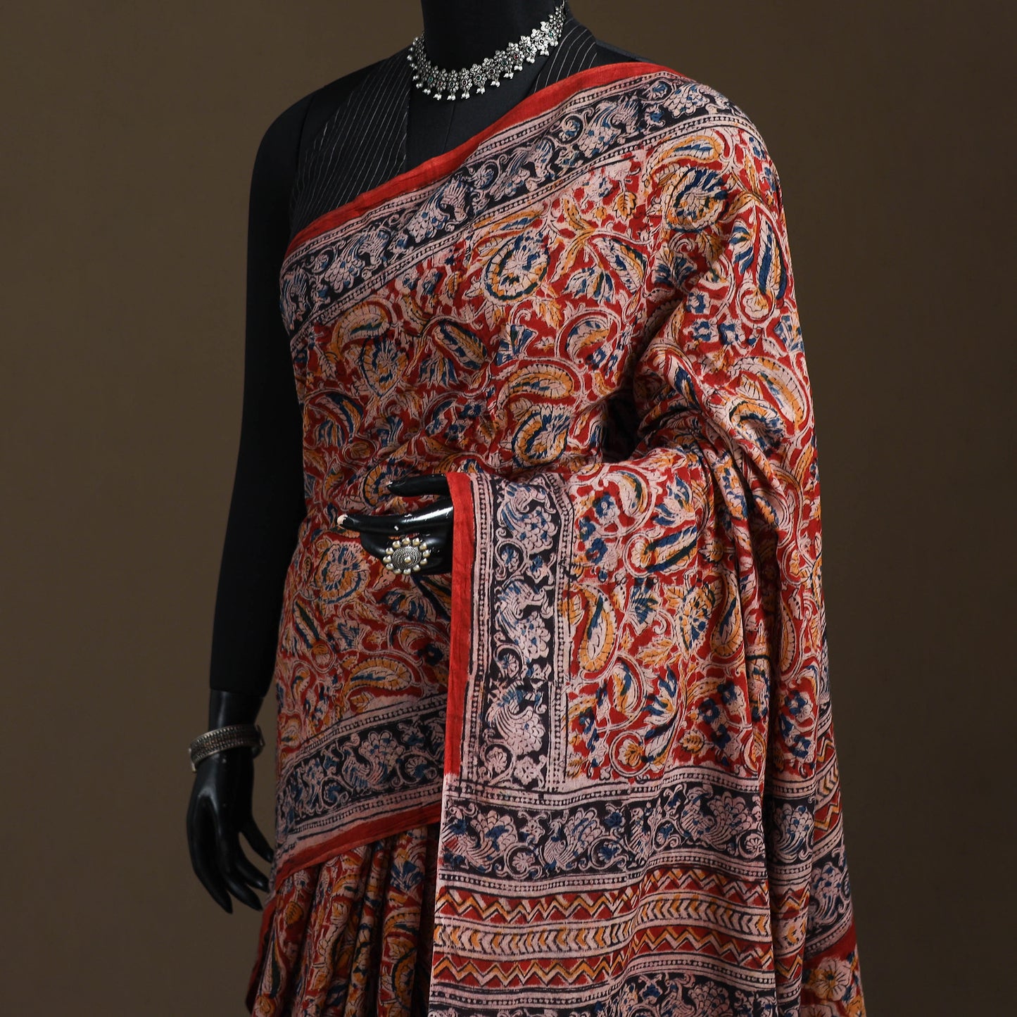 Pedana Hand Block Print Natural Dyed Cotton Kalamkari Saree 46