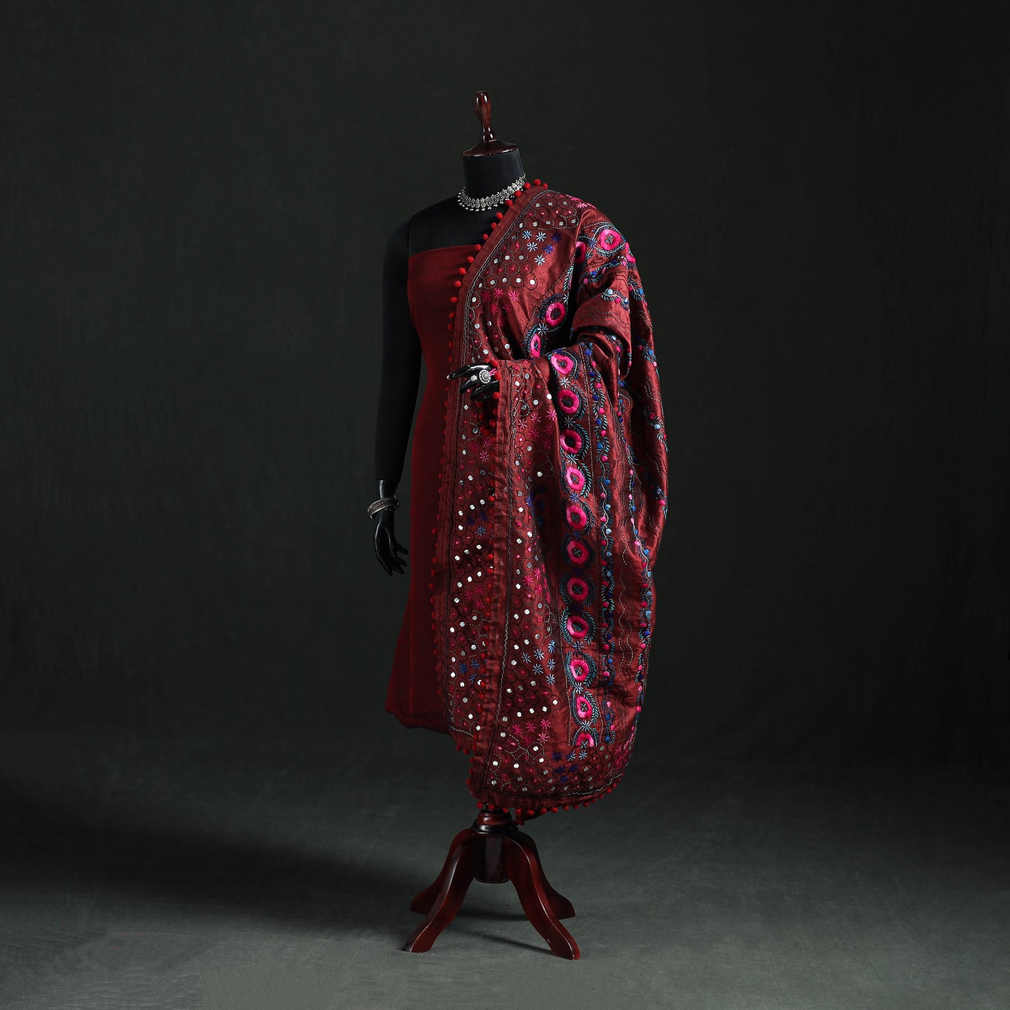 Phulkari Hand Embroidered Chanderi Silk Dupatta 10