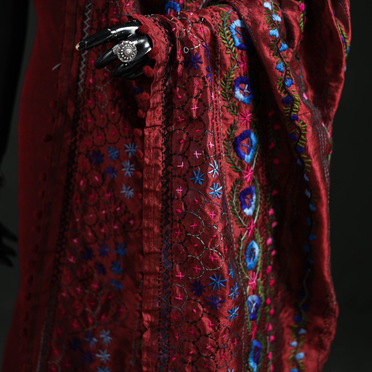 Phulkari Hand Embroidered Chanderi Silk Dupatta 11