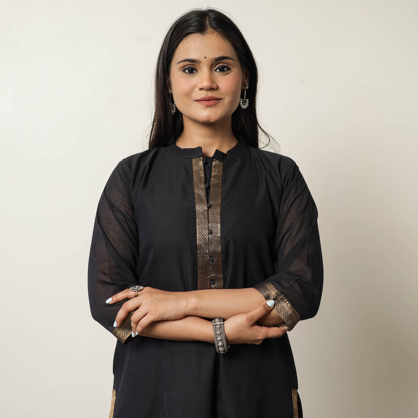 Black - Mangalagiri Handloom Cotton Straight Kurta 35