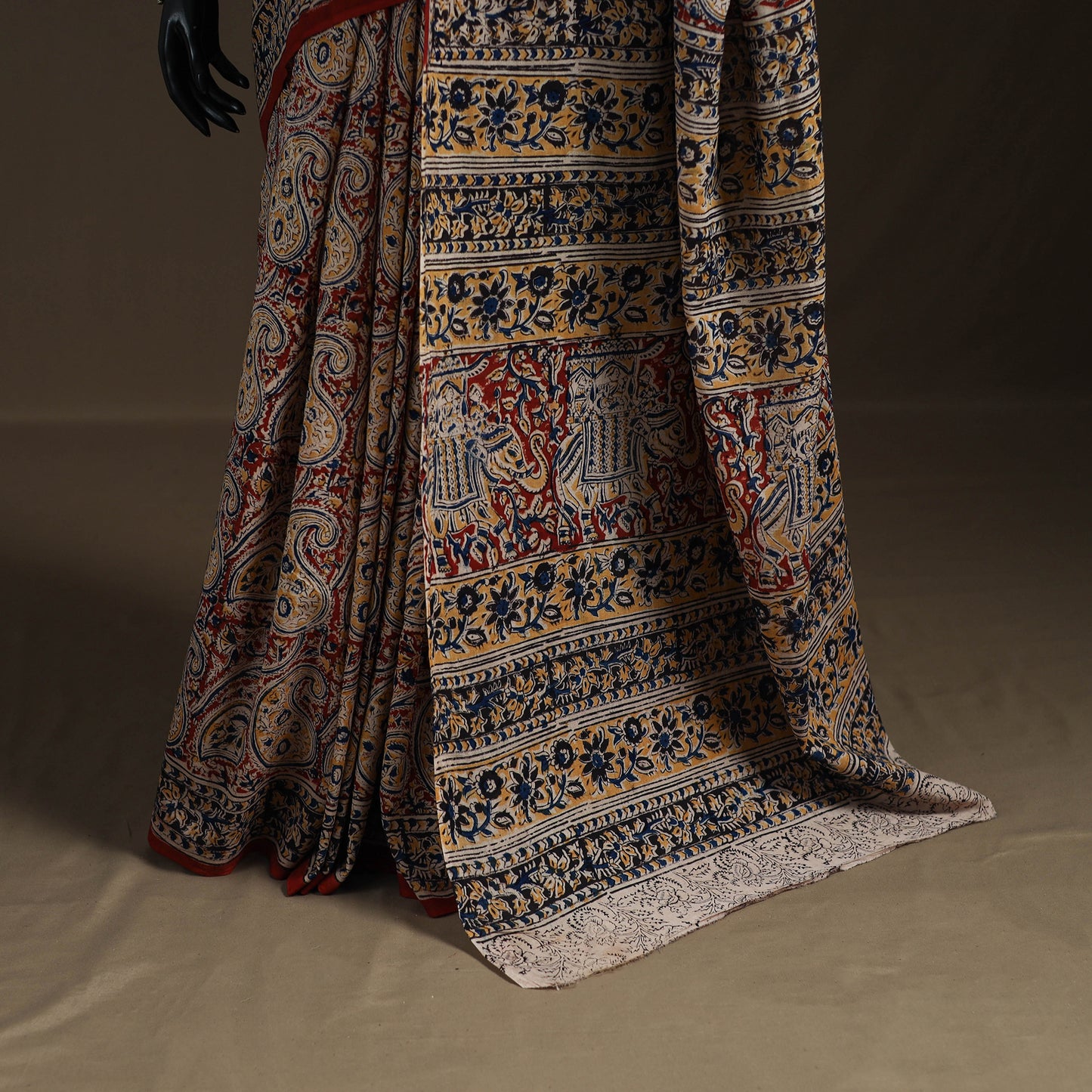 Pedana Hand Block Print Natural Dyed Cotton Kalamkari Saree 48