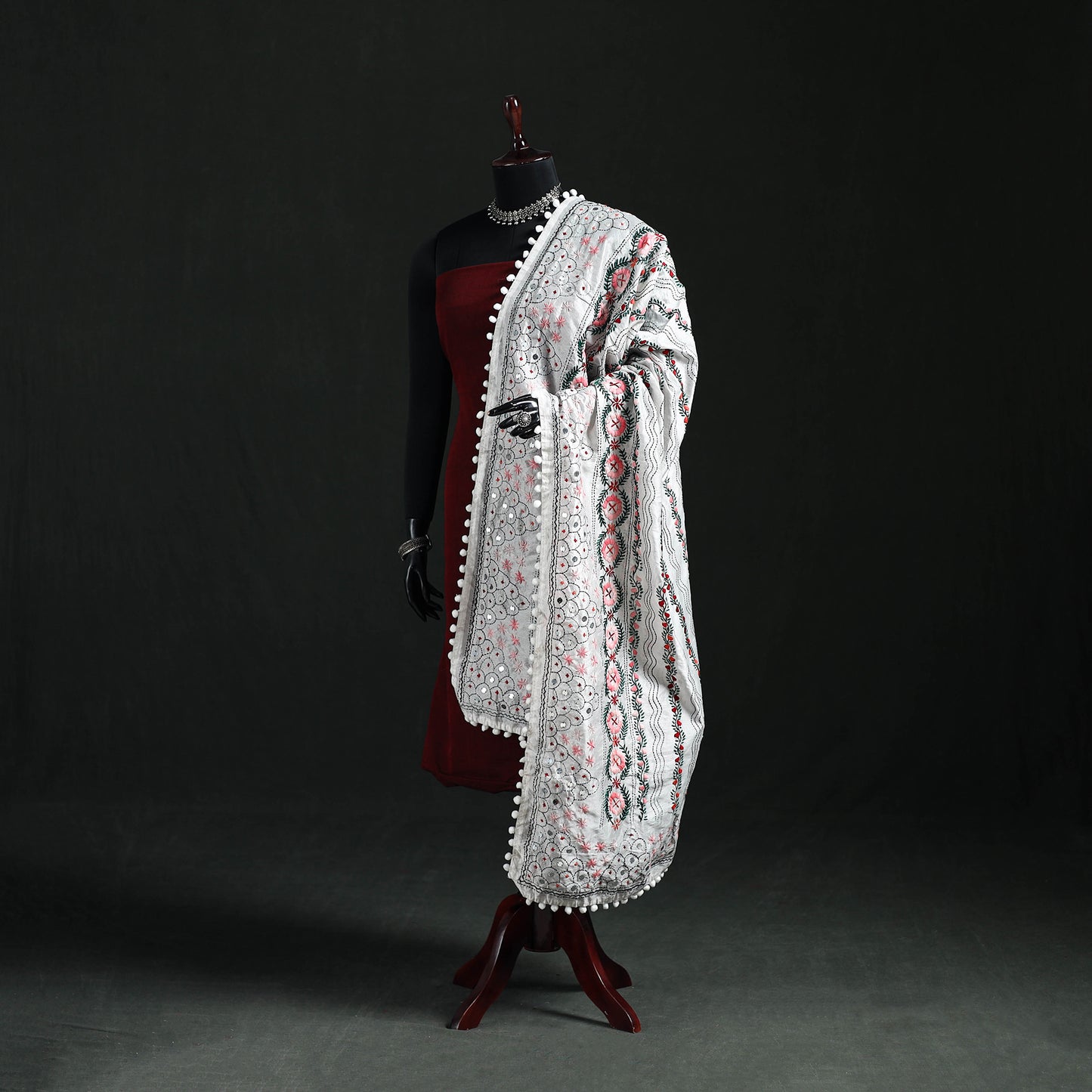 Phulkari Hand Embroidered Chanderi Silk Dupatta 14