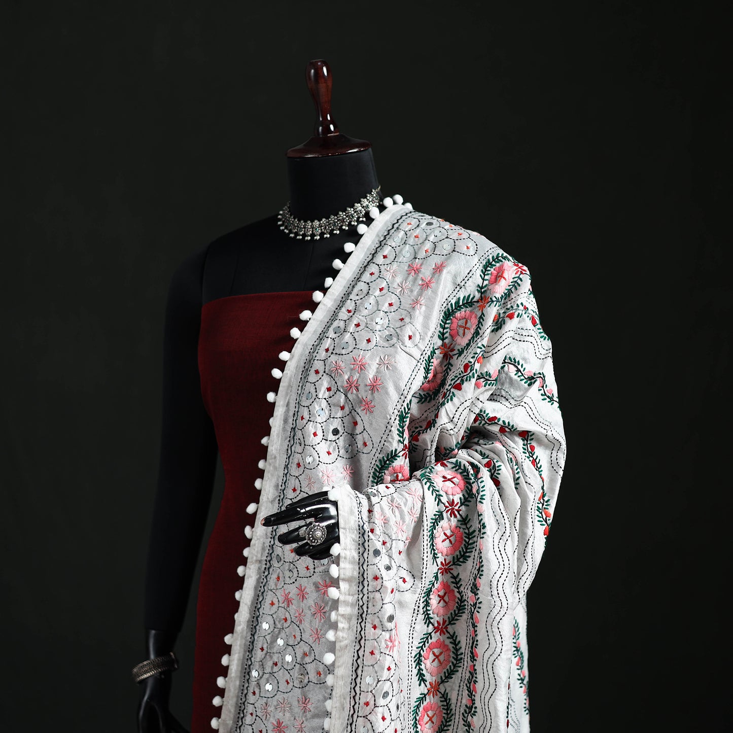 Phulkari Hand Embroidered Chanderi Silk Dupatta 14