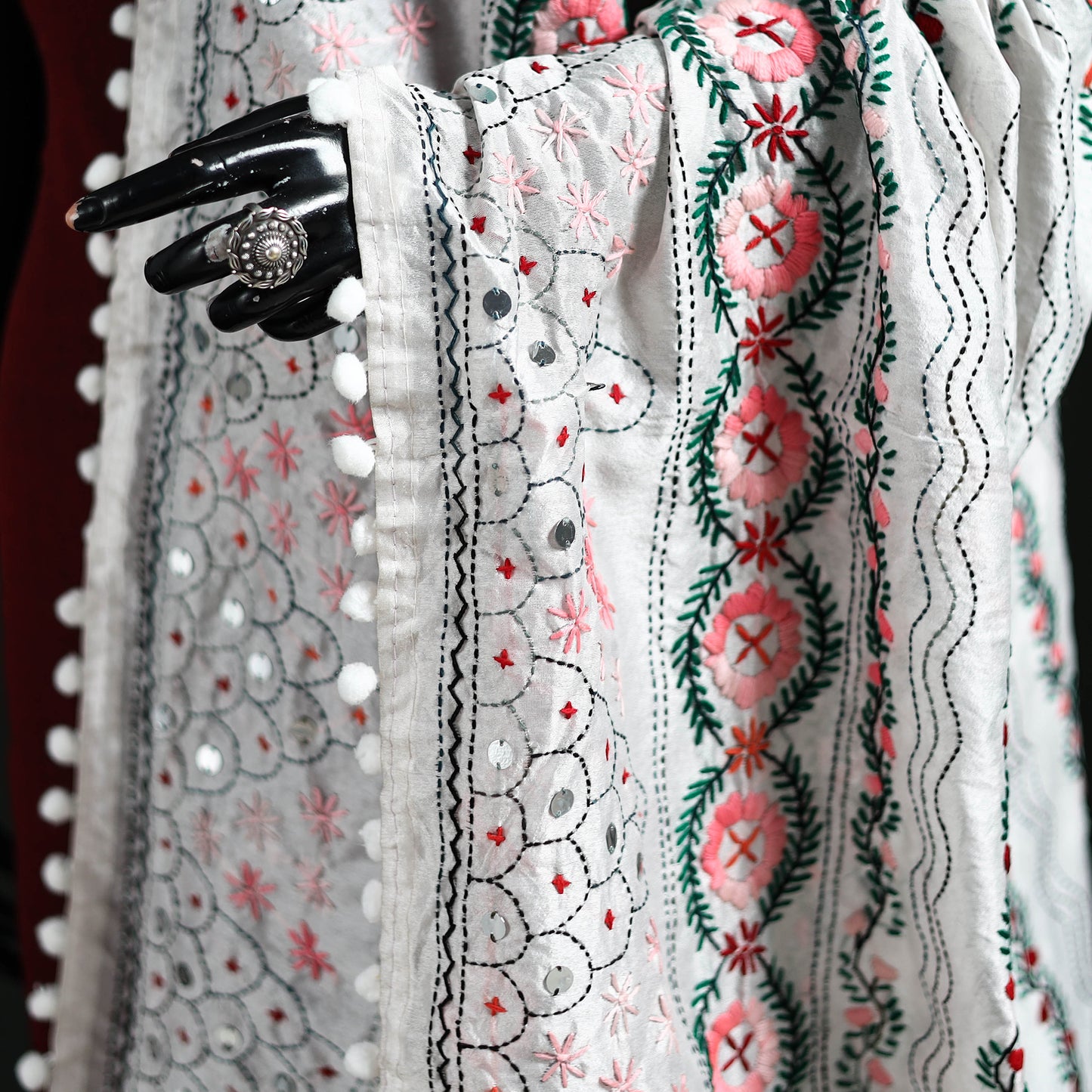 Phulkari Hand Embroidered Chanderi Silk Dupatta 14