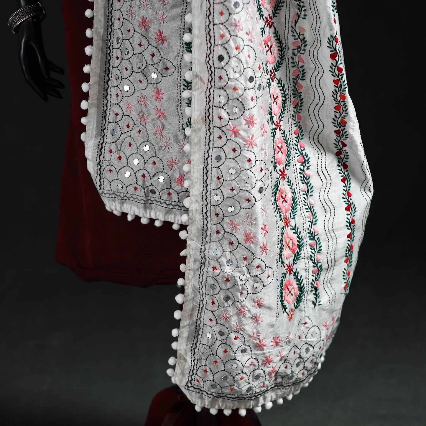 Phulkari Hand Embroidered Chanderi Silk Dupatta 14