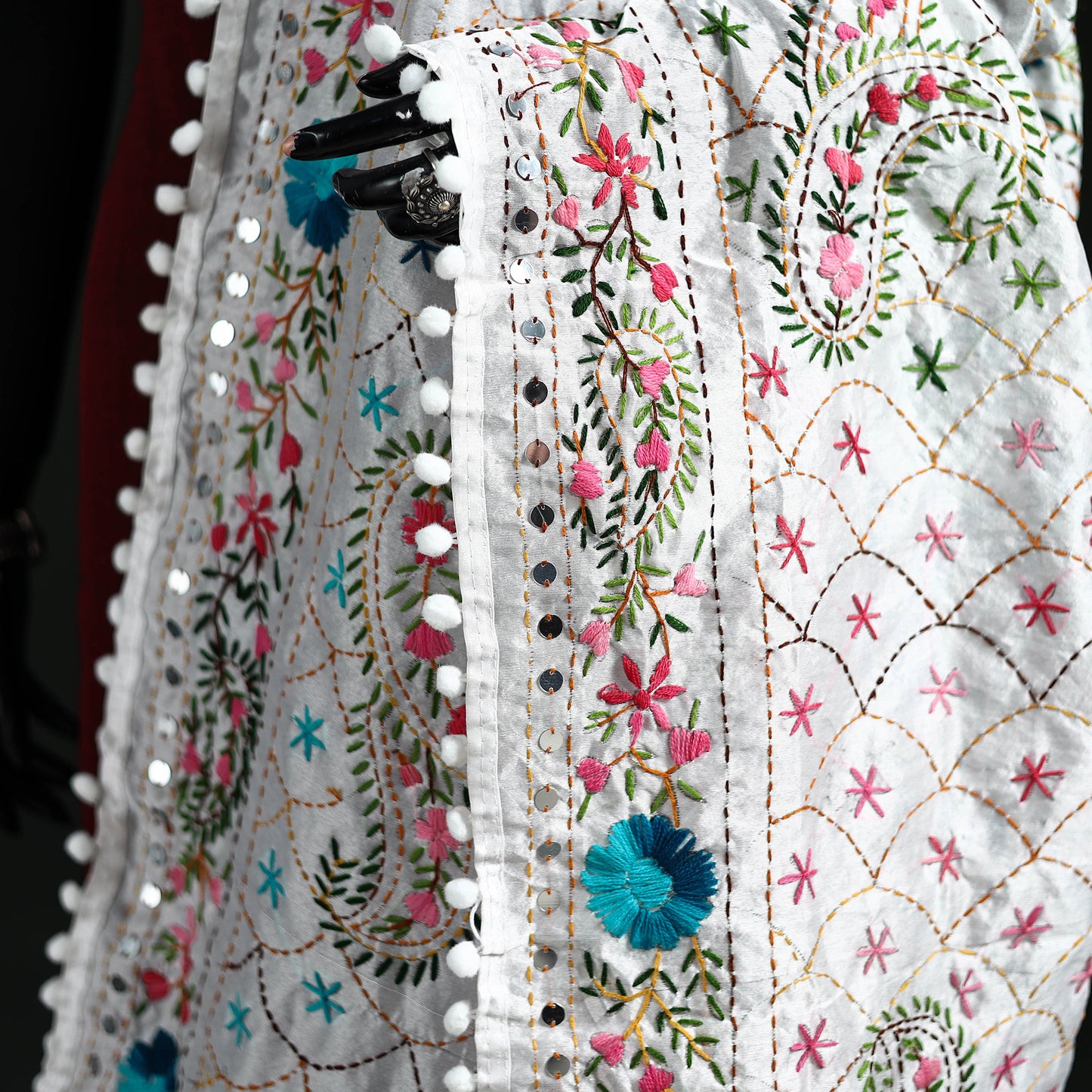 Phulkari Hand Embroidered Chanderi Silk Dupatta 16