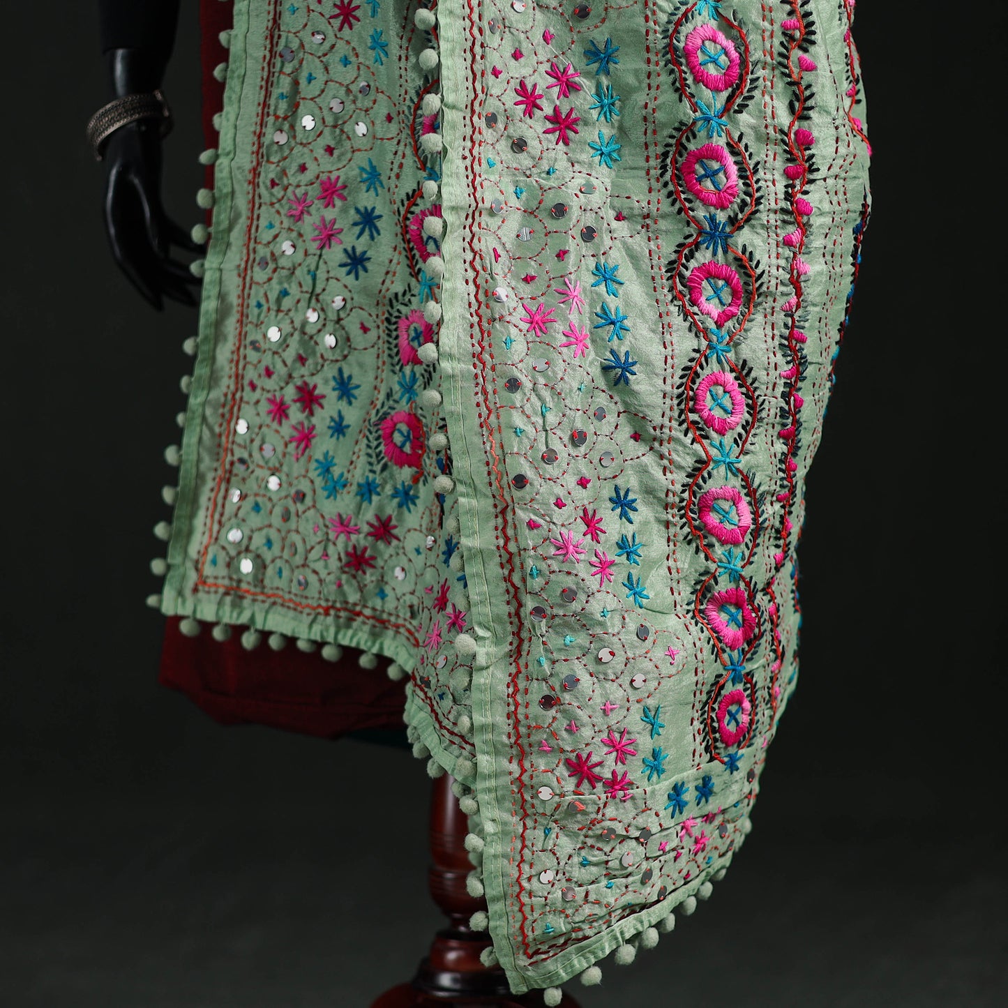 Phulkari Hand Embroidered Chanderi Silk Dupatta 17