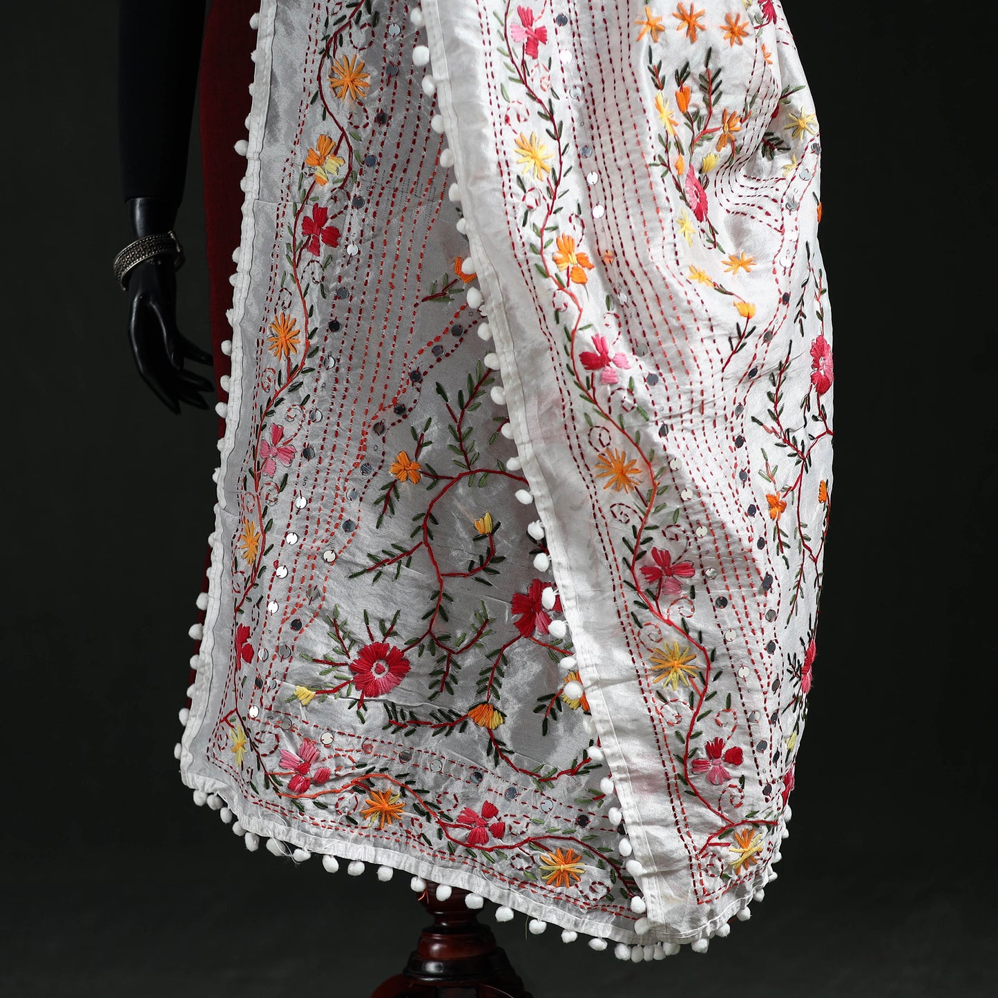 Phulkari Hand Embroidered Chanderi Silk Dupatta 19
