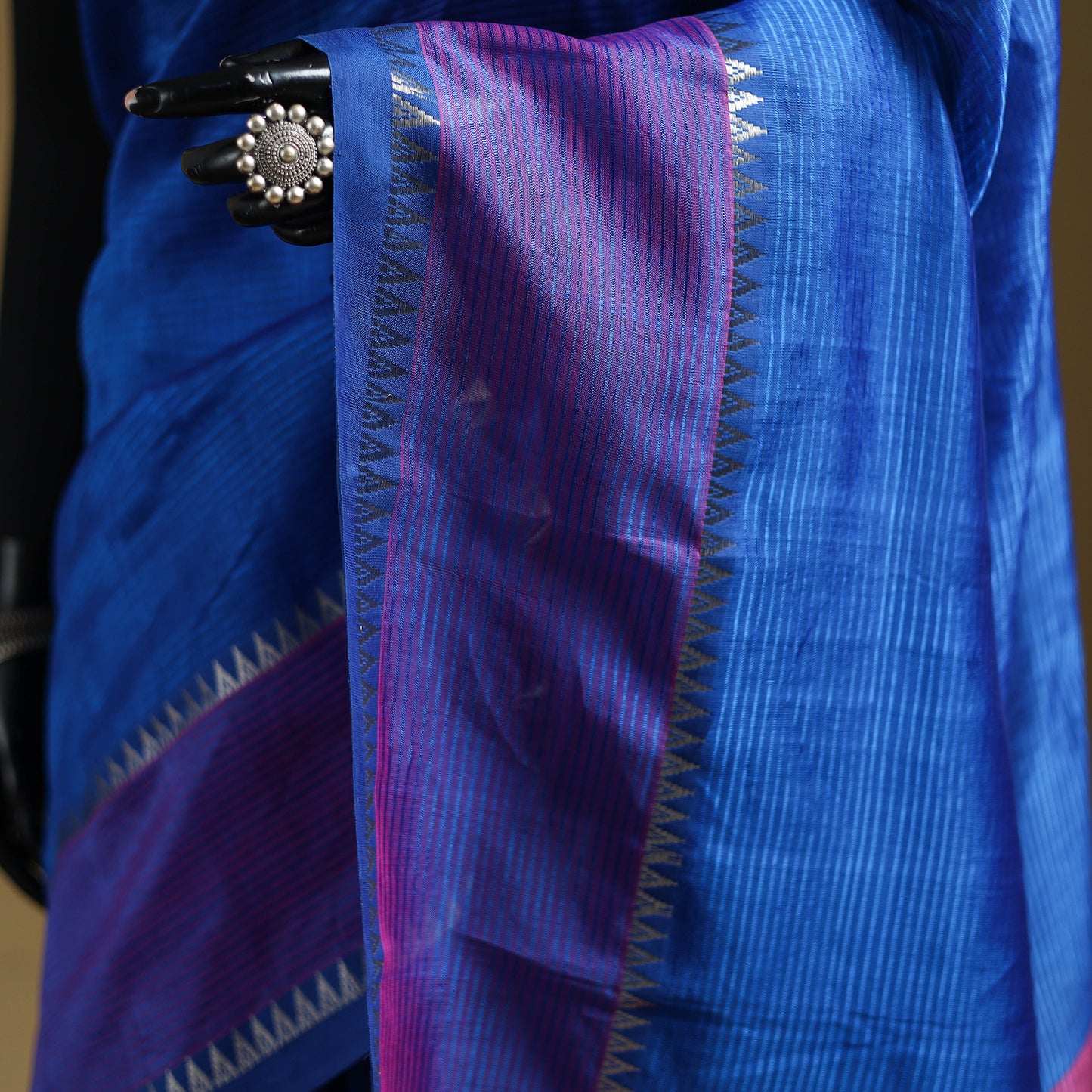 Blue - Pure Handwoven Mangalagiri Silk Cotton Pattu Saree with Zari Border 03