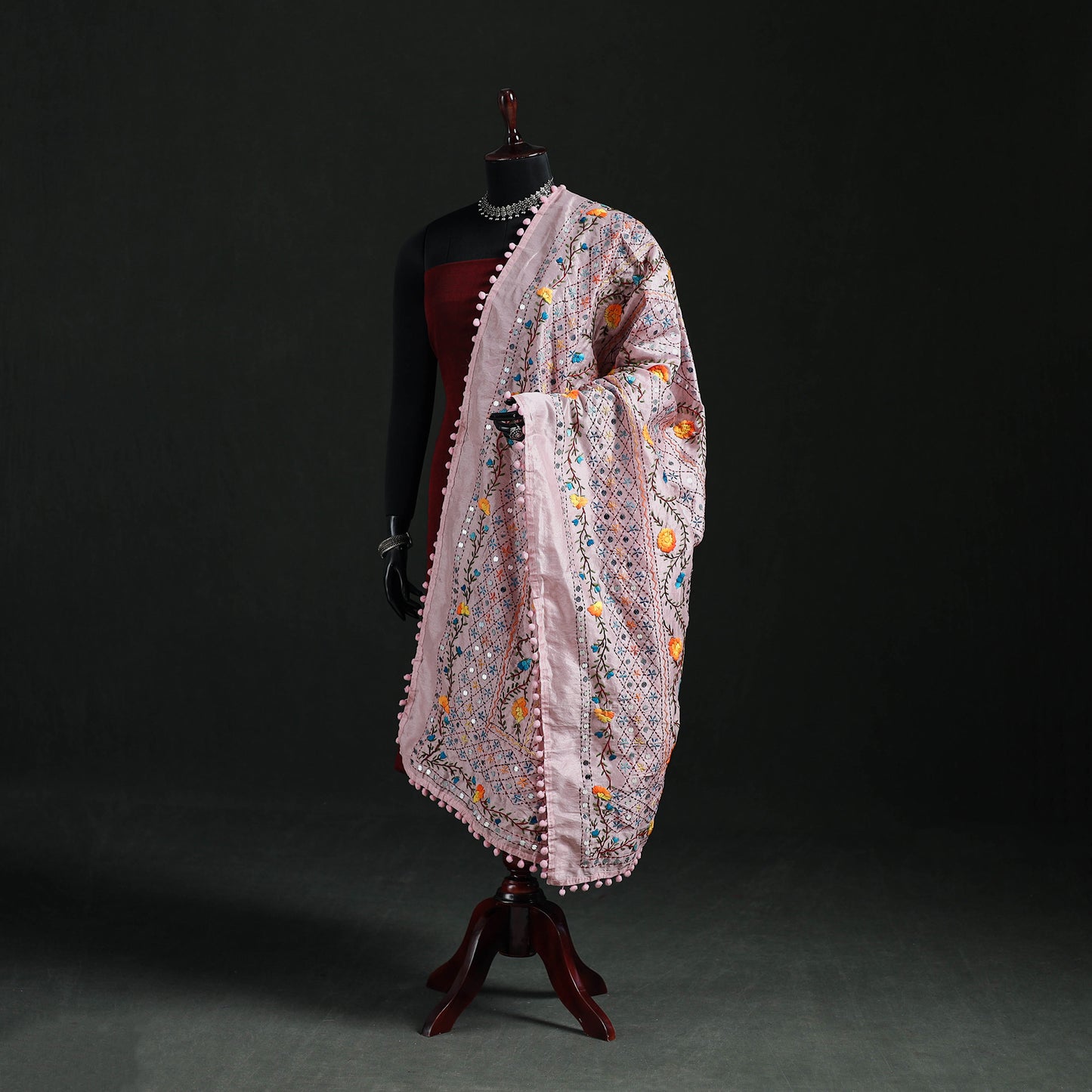 Phulkari Hand Embroidered Chanderi Silk Dupatta 20
