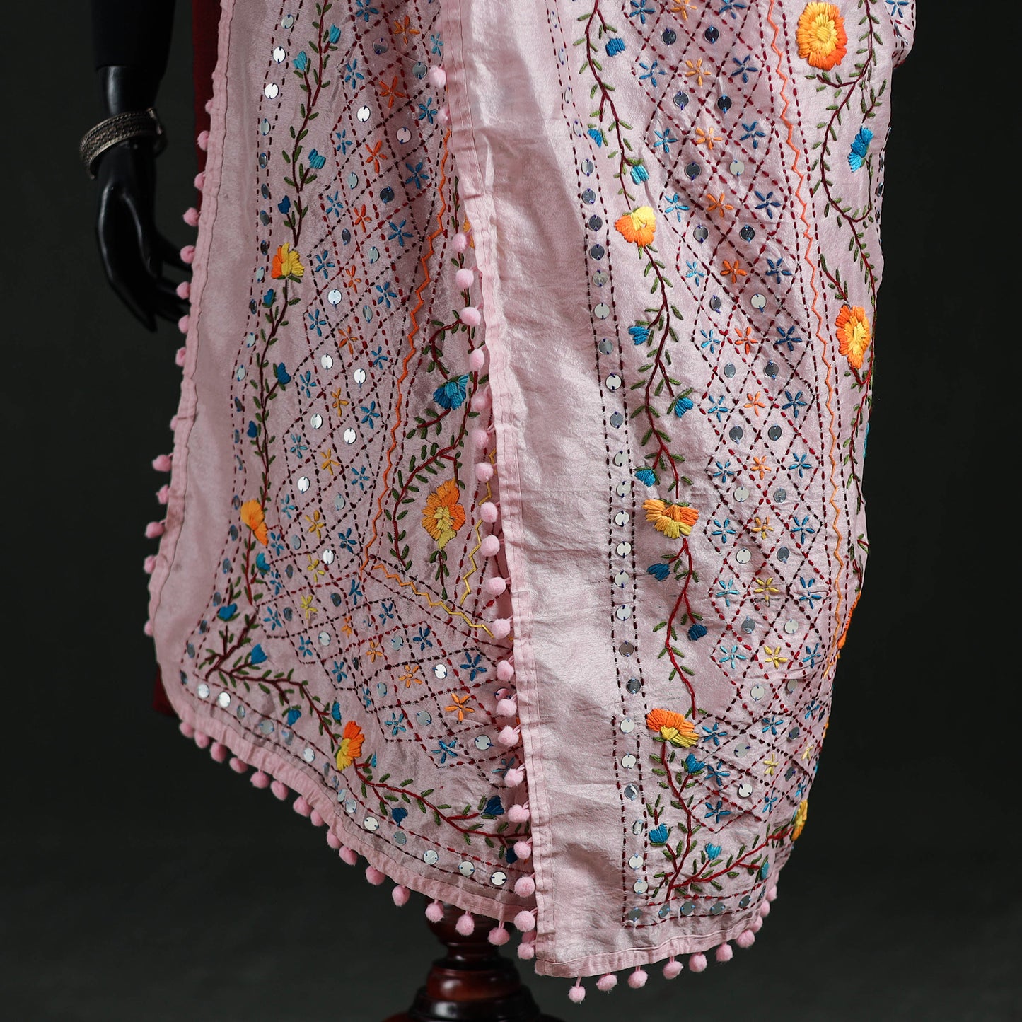 Phulkari Hand Embroidered Chanderi Silk Dupatta 20