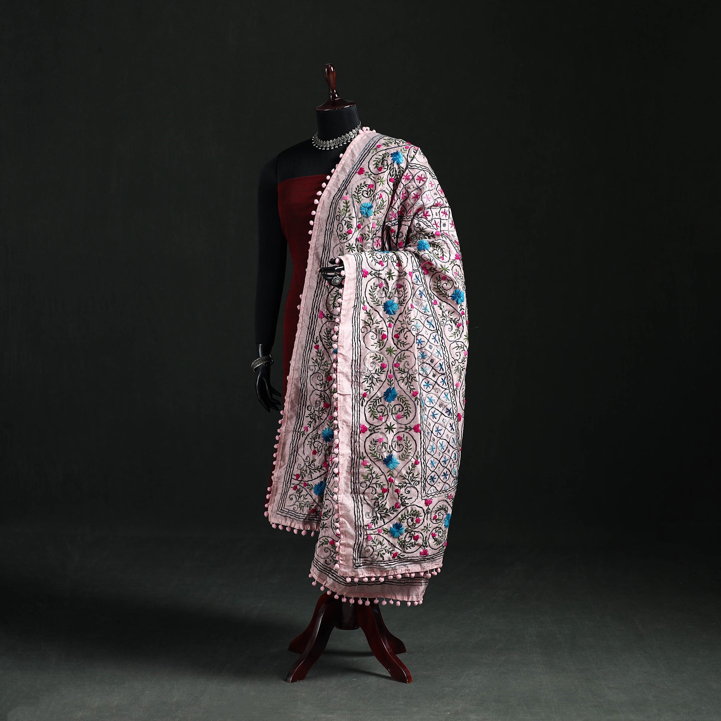 Phulkari Hand Embroidered Chanderi Silk Dupatta 21