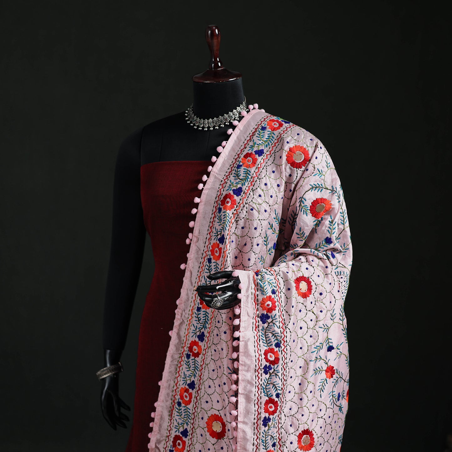 Phulkari Hand Embroidered Chanderi Silk Dupatta 22