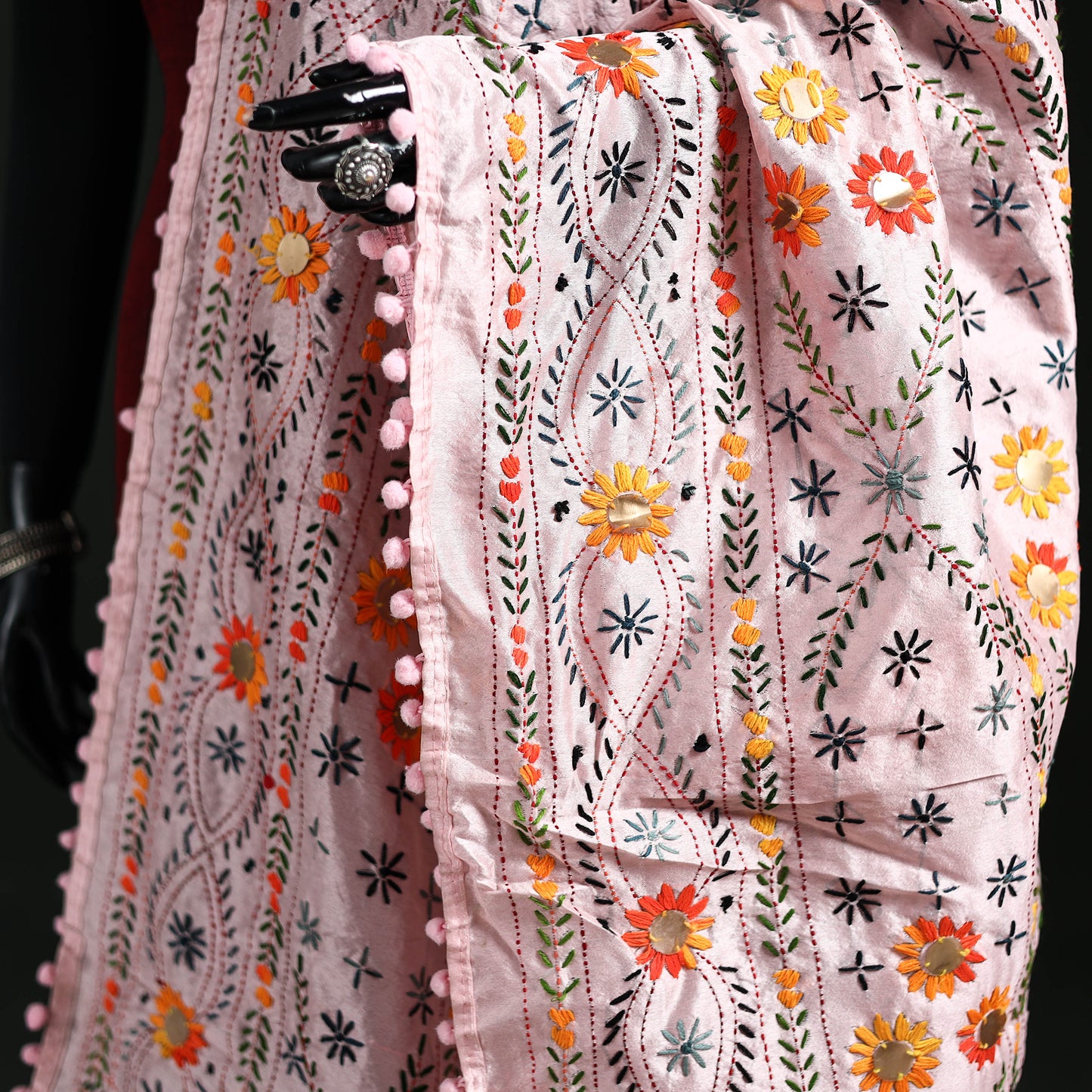 Phulkari Hand Embroidered Chanderi Silk Dupatta 25
