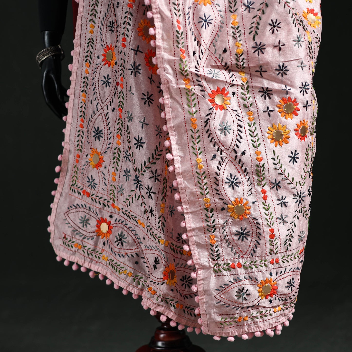 Phulkari Hand Embroidered Chanderi Silk Dupatta 25