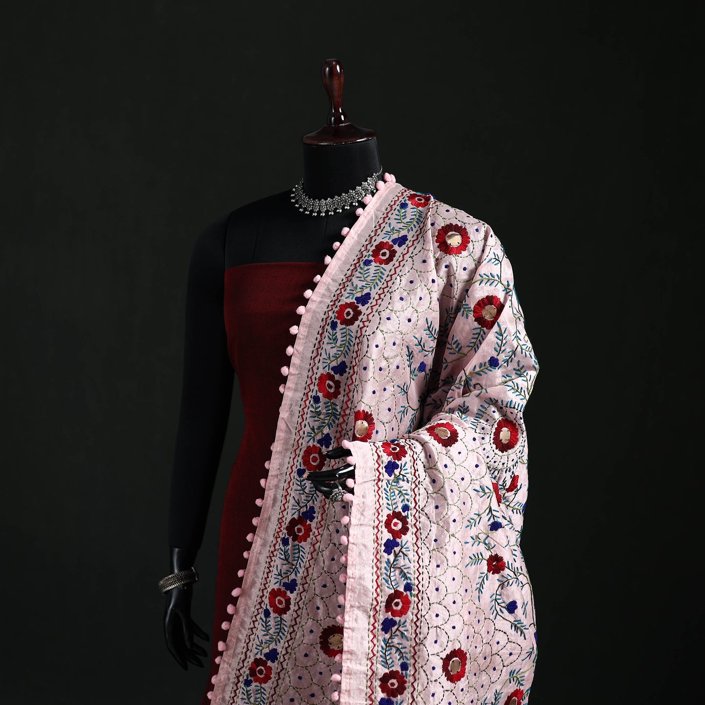 Phulkari Hand Embroidered Chanderi Silk Dupatta 27