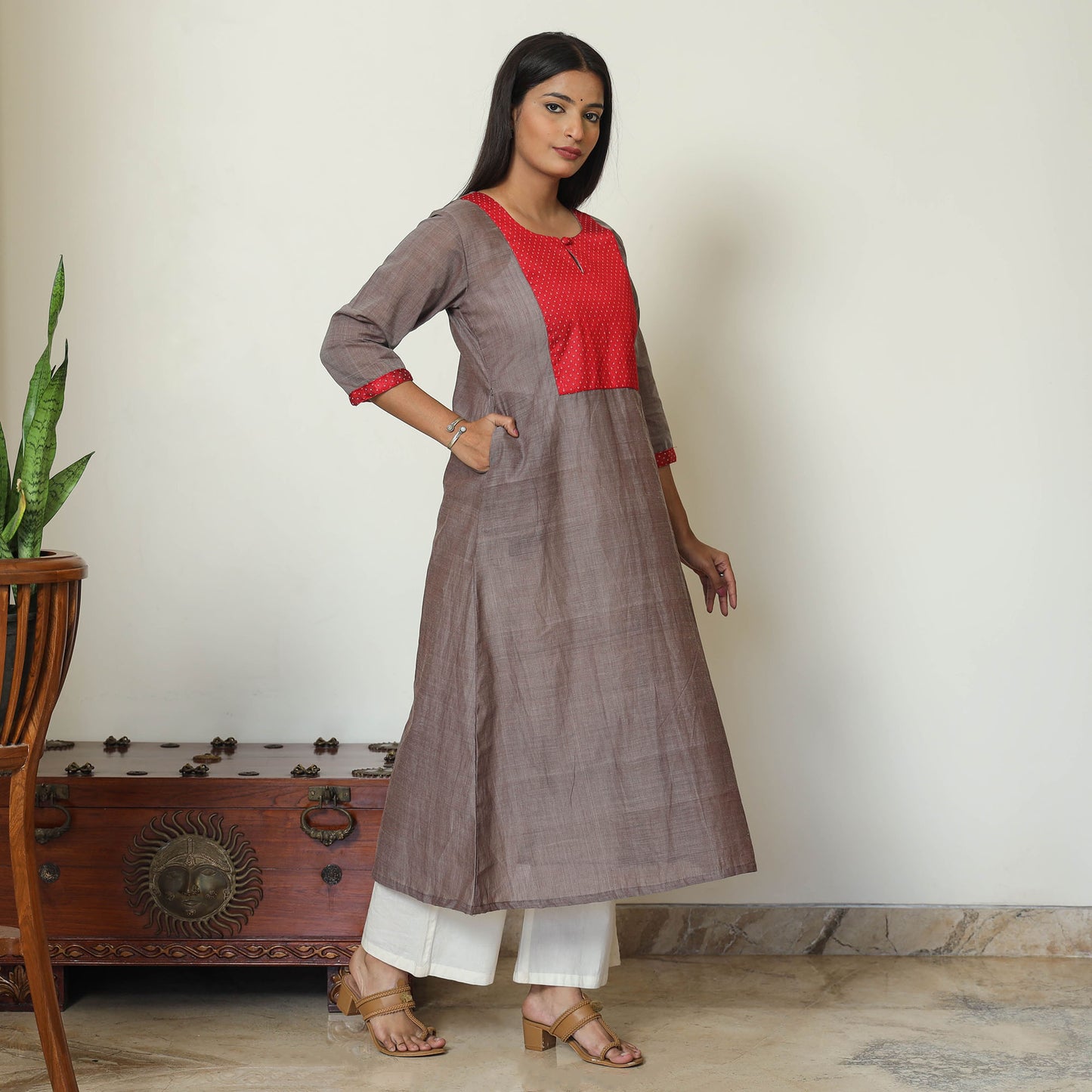 Mangalagiri Handloom Cotton A-Line Kurta with Mashru Patchwork 02
