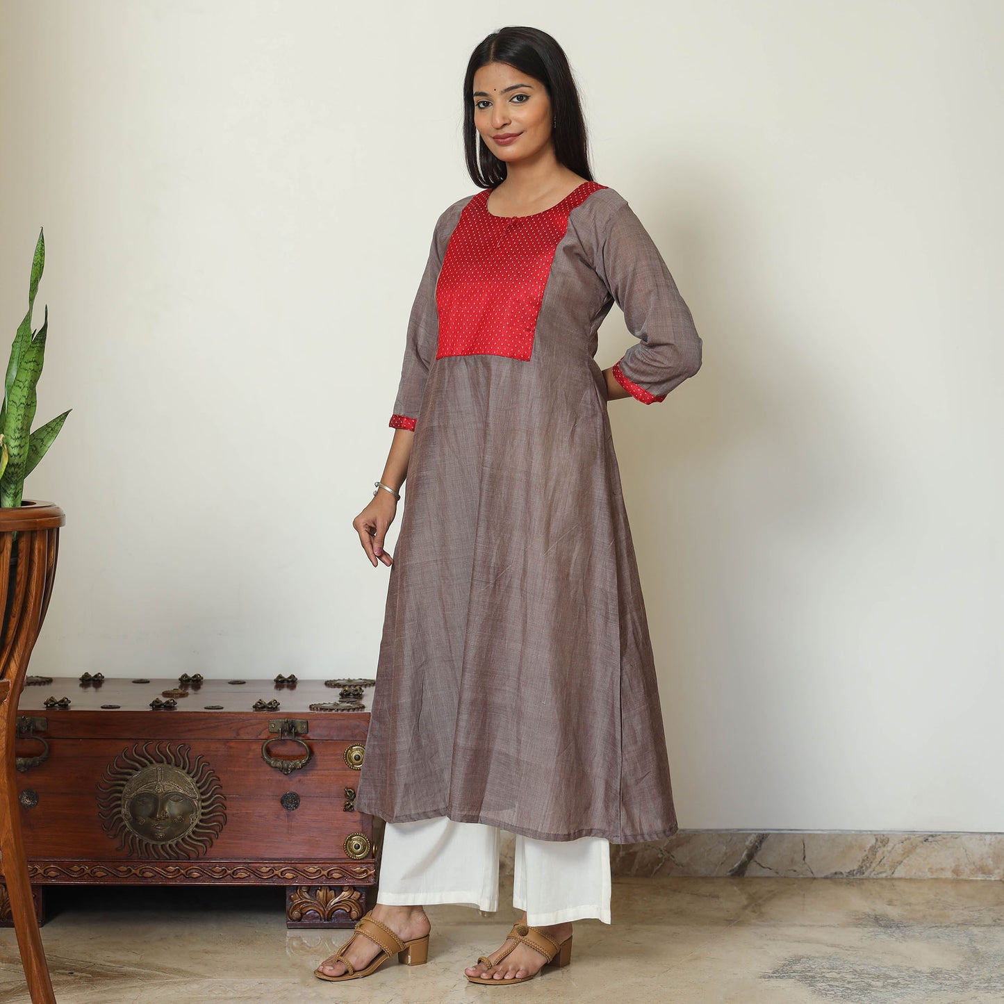 Mangalagiri Handloom Cotton A-Line Kurta with Mashru Patchwork 02