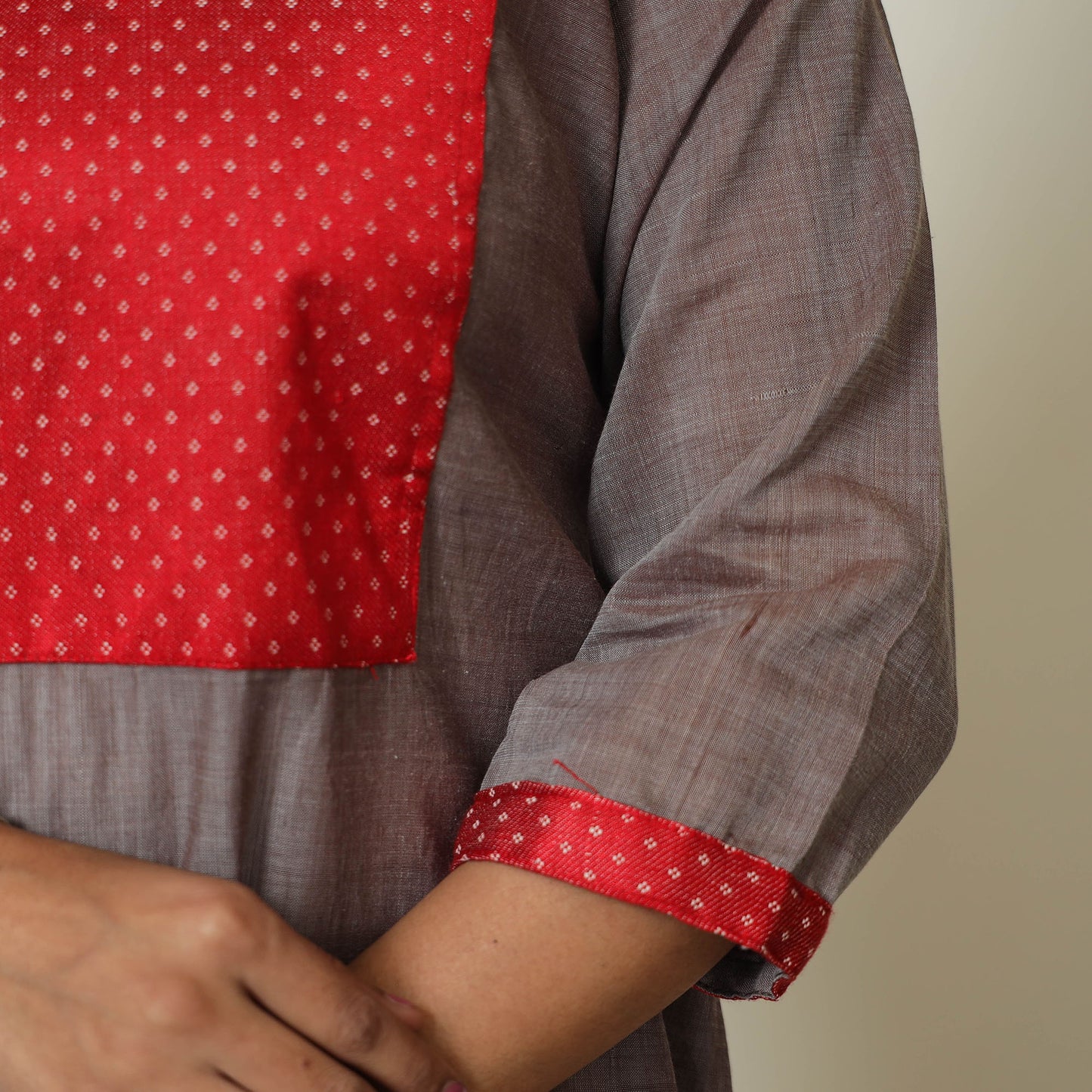 Mangalagiri Handloom Cotton A-Line Kurta with Mashru Patchwork 02