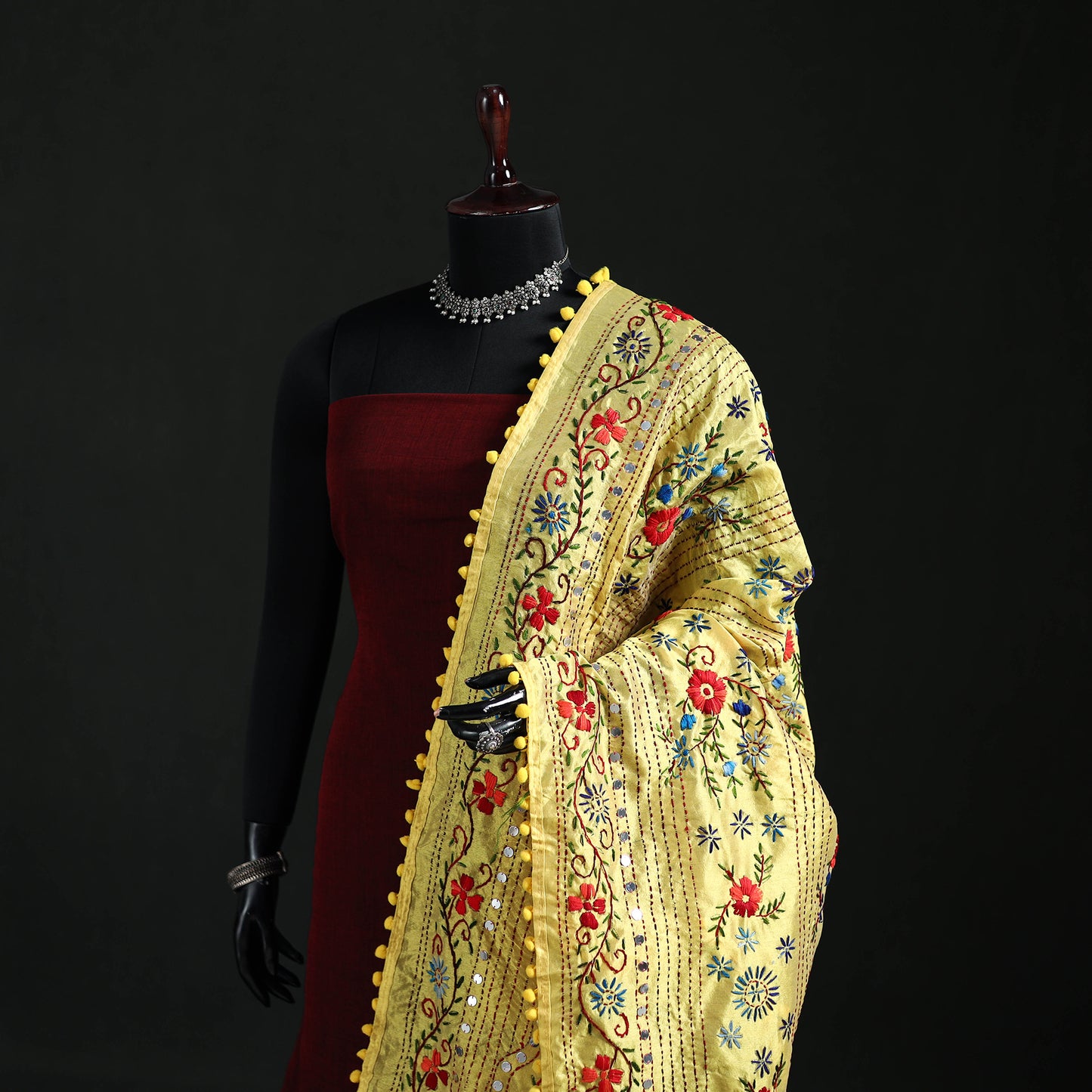Phulkari Hand Embroidered Chanderi Silk Dupatta 30