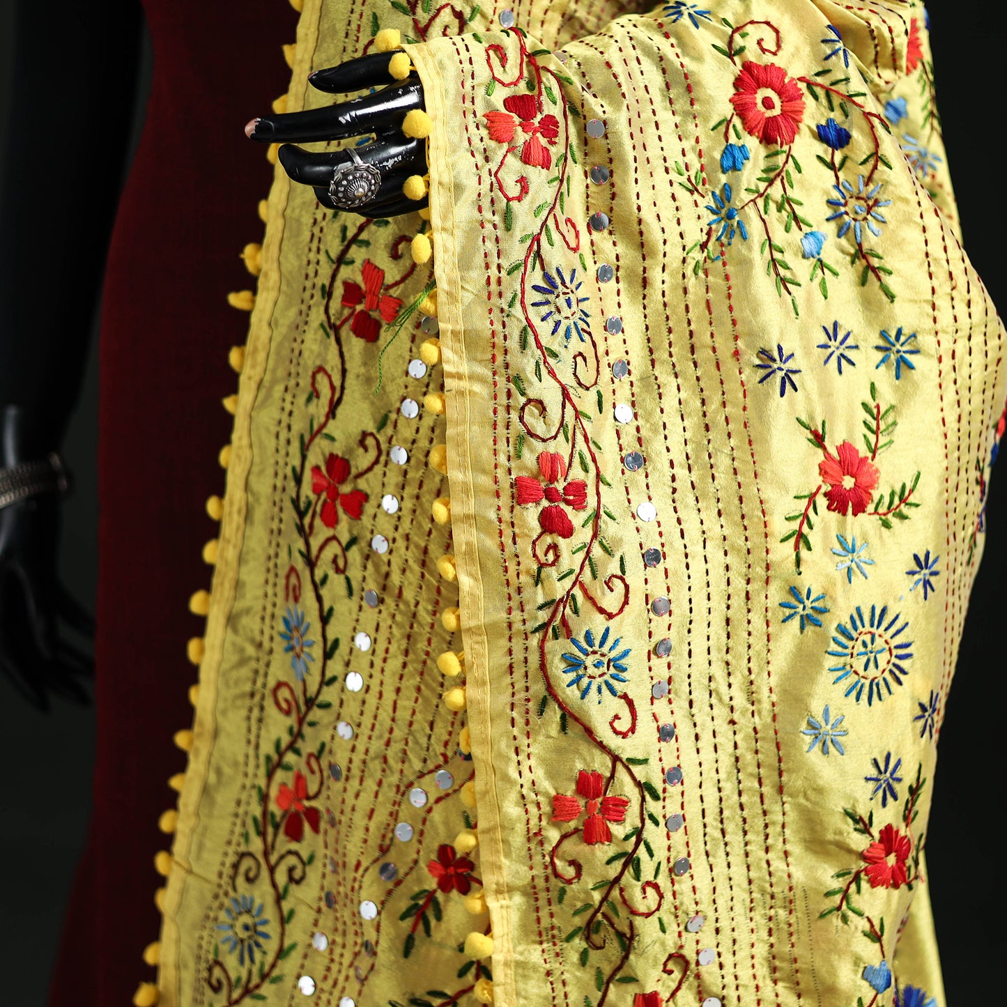 Phulkari Hand Embroidered Chanderi Silk Dupatta 30