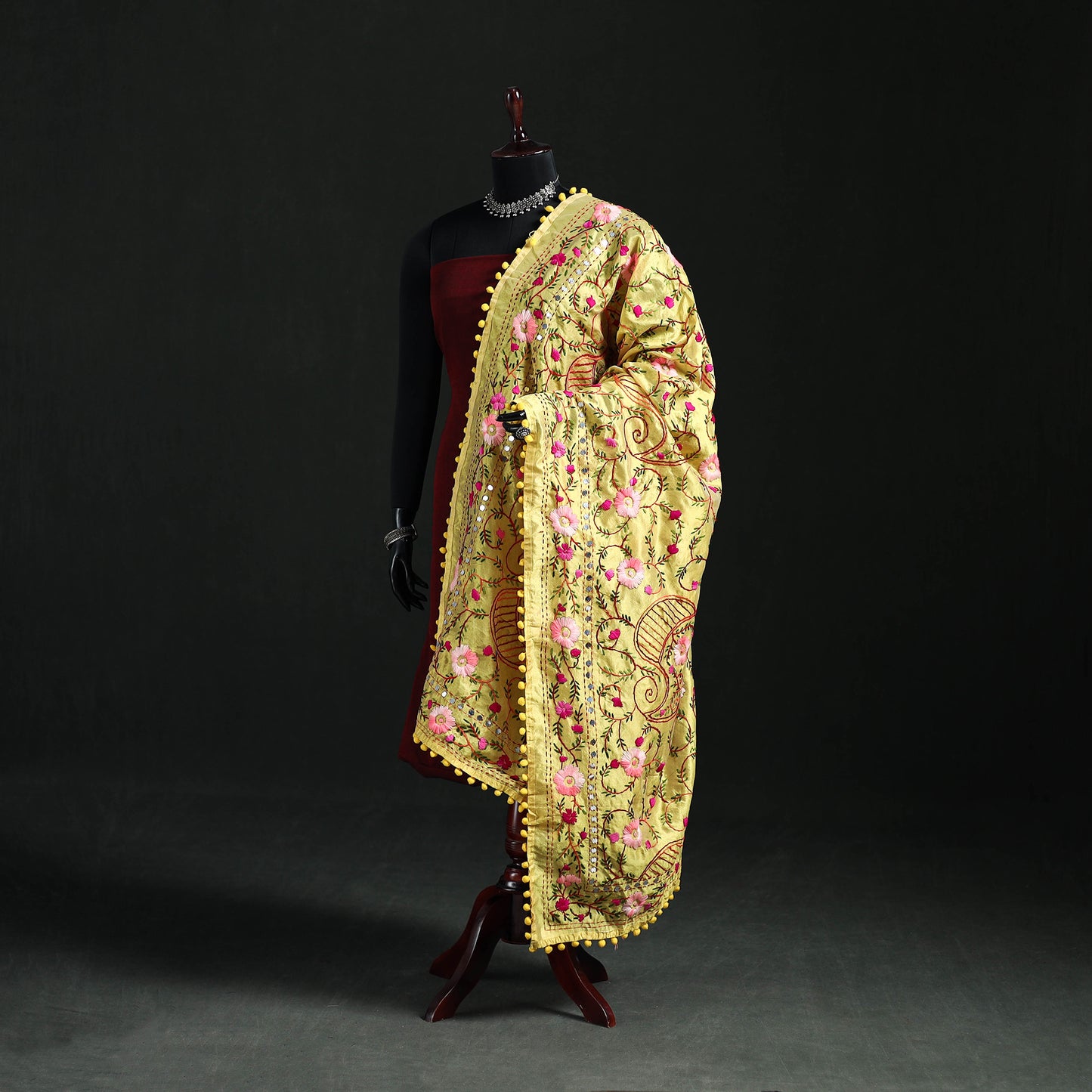 Phulkari Hand Embroidered Chanderi Silk Dupatta 31