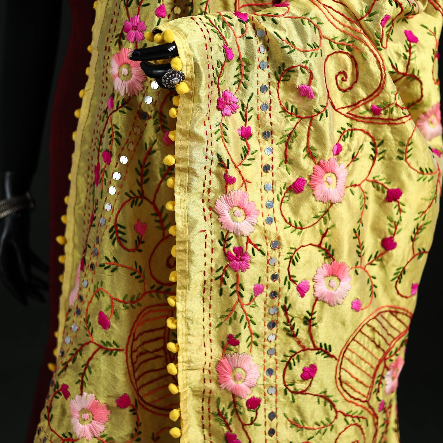 Phulkari Hand Embroidered Chanderi Silk Dupatta 31