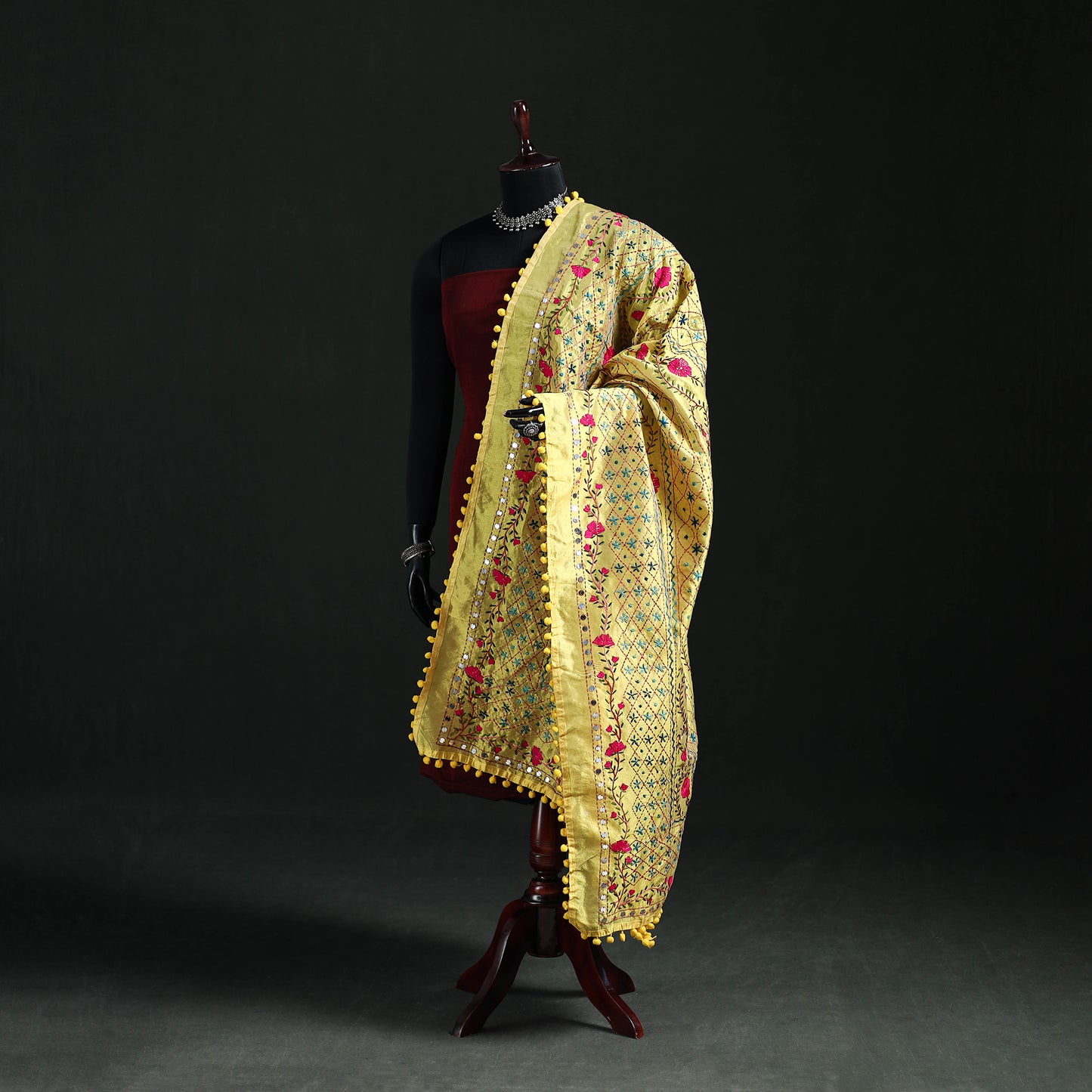 Phulkari Hand Embroidered Chanderi Silk Dupatta 32