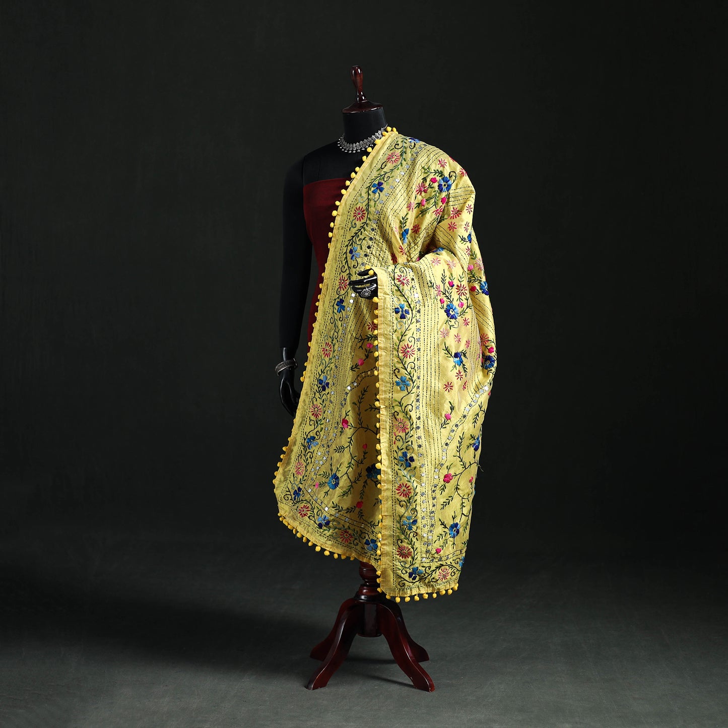 Phulkari Hand Embroidered Chanderi Silk Dupatta 33