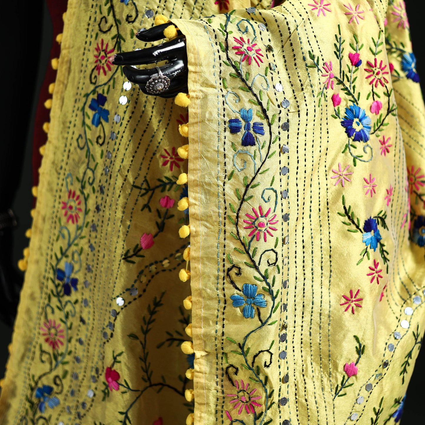 Phulkari Hand Embroidered Chanderi Silk Dupatta 33